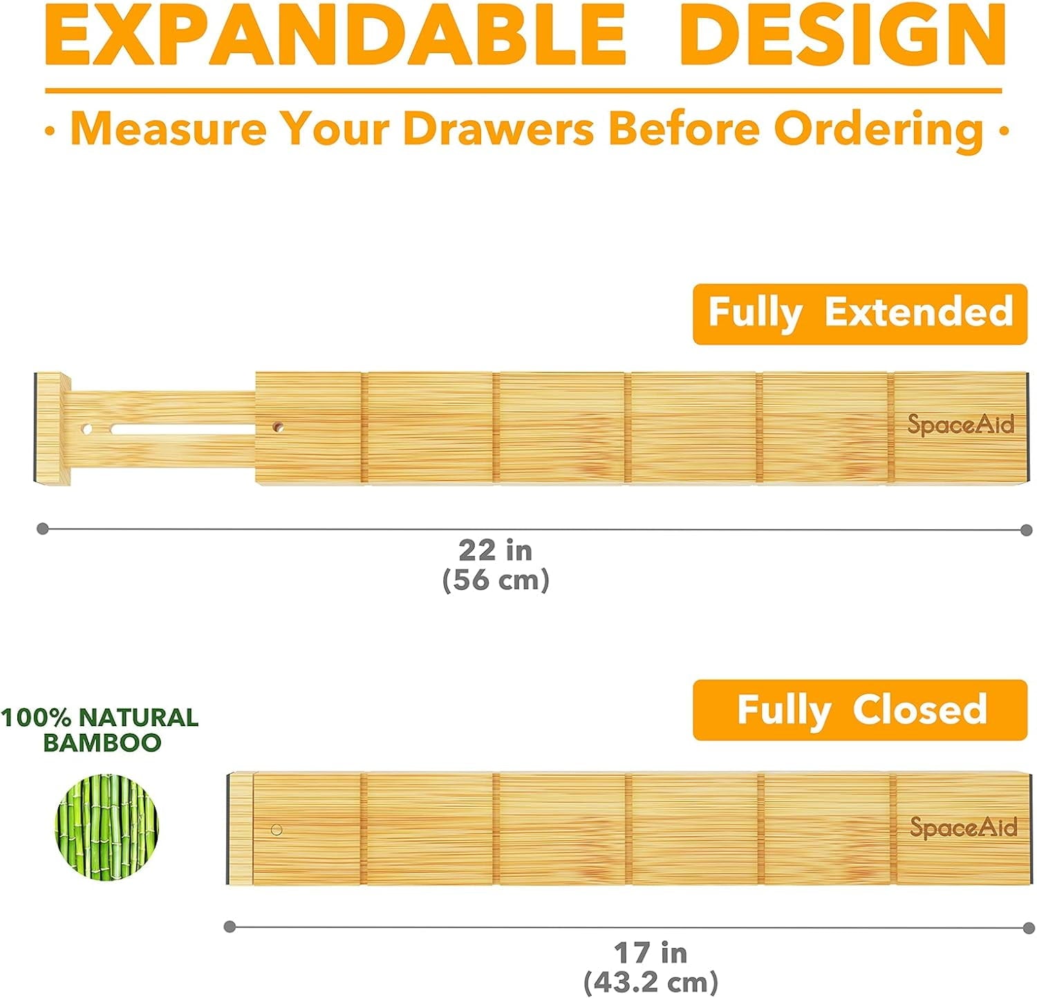 Bamboo Drawer Dividers with Inserts and Labels, Kitchen Adjustable Drawer Organizers, 6 Dividers with 12 Inserts (17-... - Image 5
