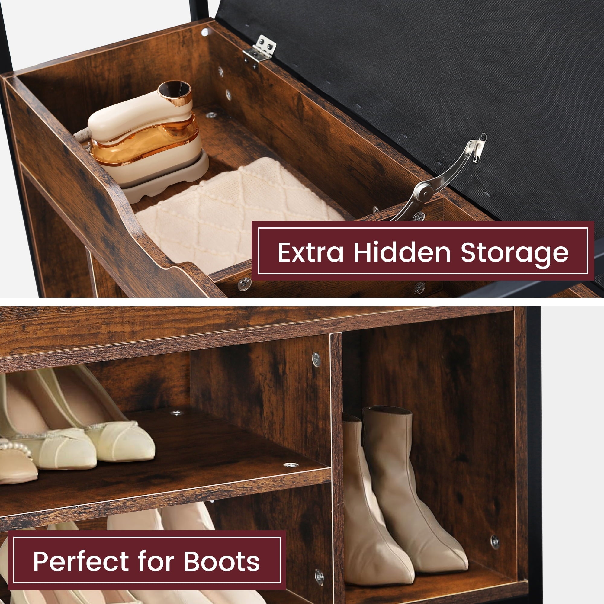 35 Inch Shoe Bench with Storage and Cushioned Seat, Entryway Bench Shoe Rack Organizer for Entry, Bedroom, Closet, Li... - Image 3