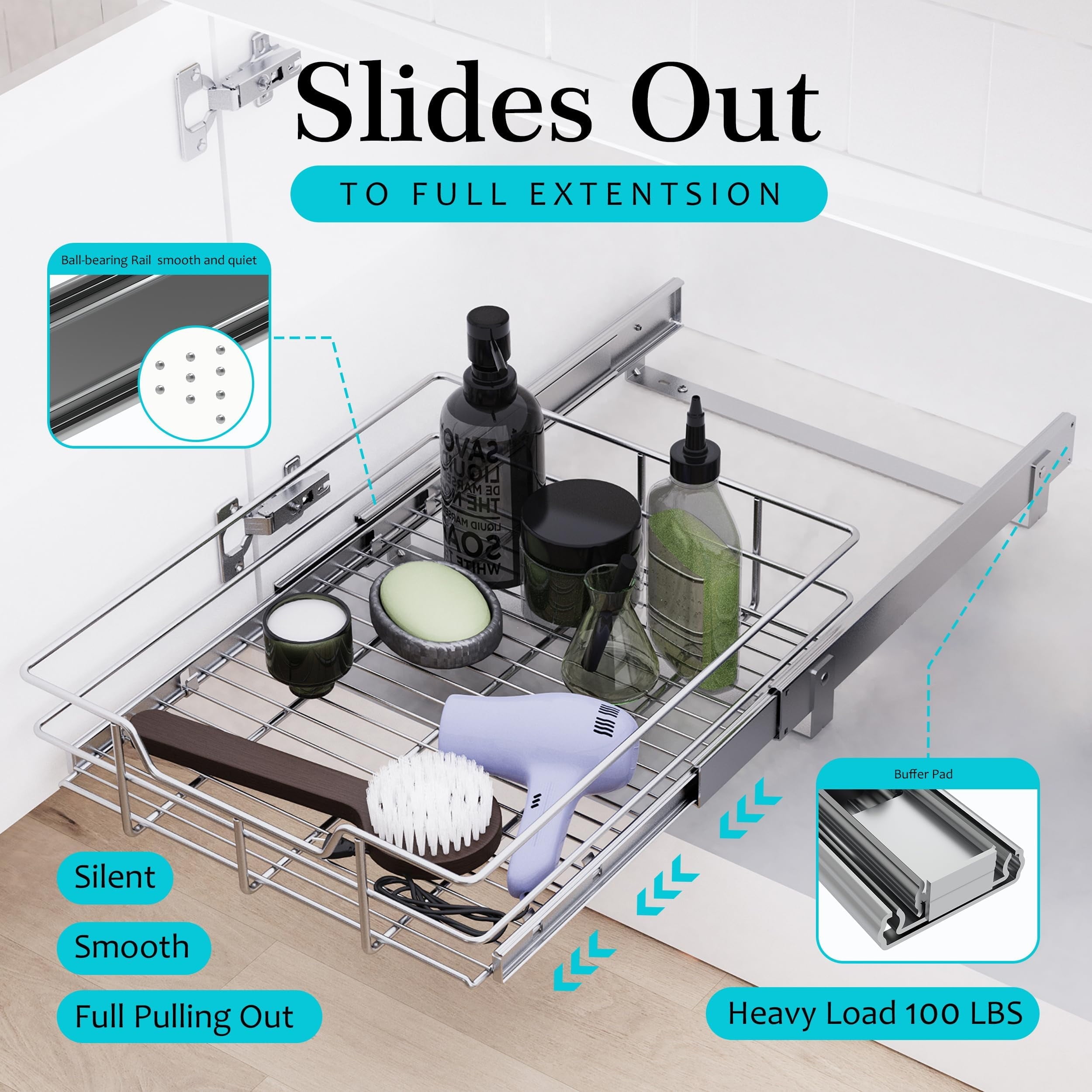 STORING Pull Out Cabinet Organizer 20" W X 22" D, Slide Out Drawers for kitchen organizers and storage, Capacity Heav... - Image 2