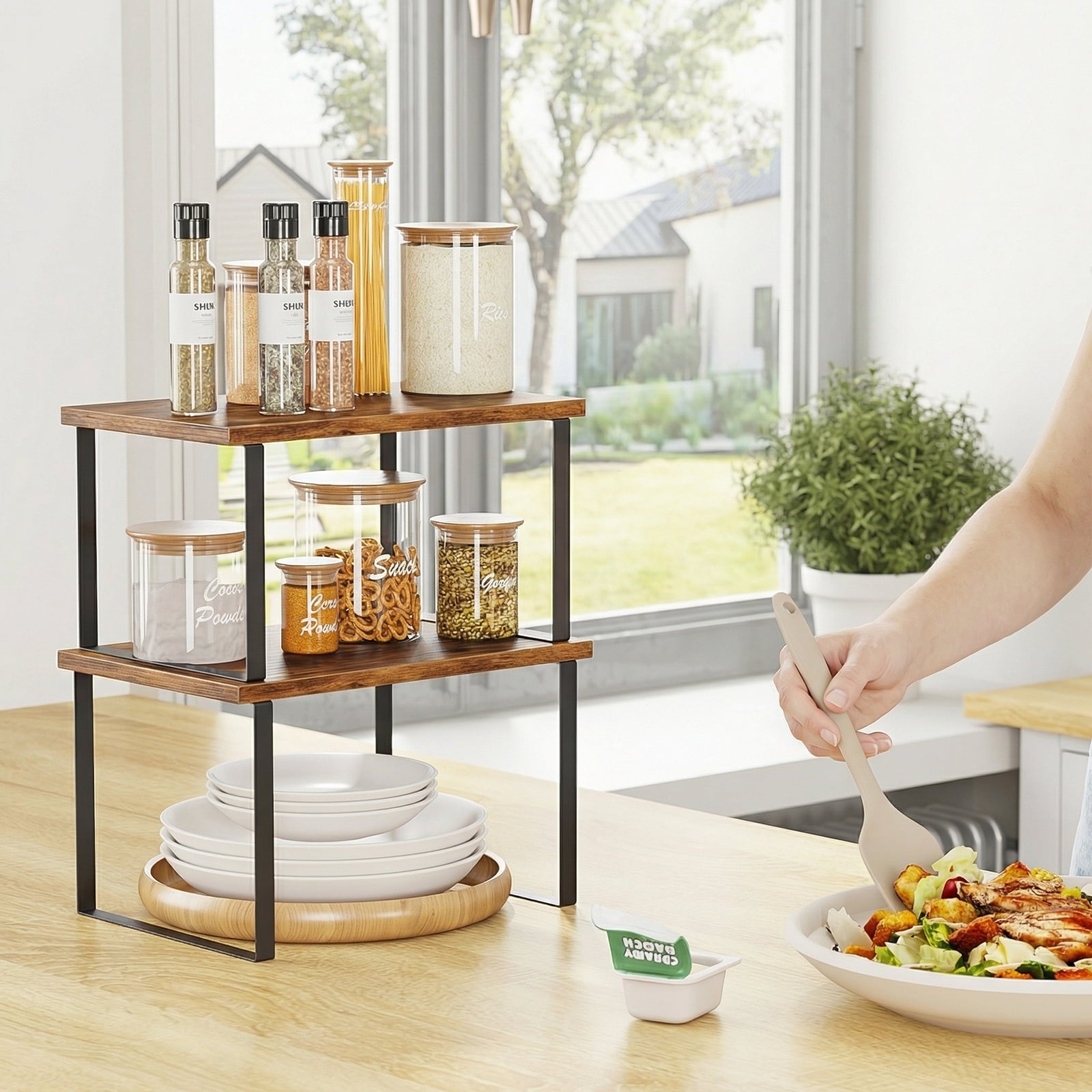 Cabinet Organizer Shelf, Set of 2 Kitchen Counter Shelves, Spice Rack, Kitchen Storage for Pantry, Stackable and Expa... - Image 3