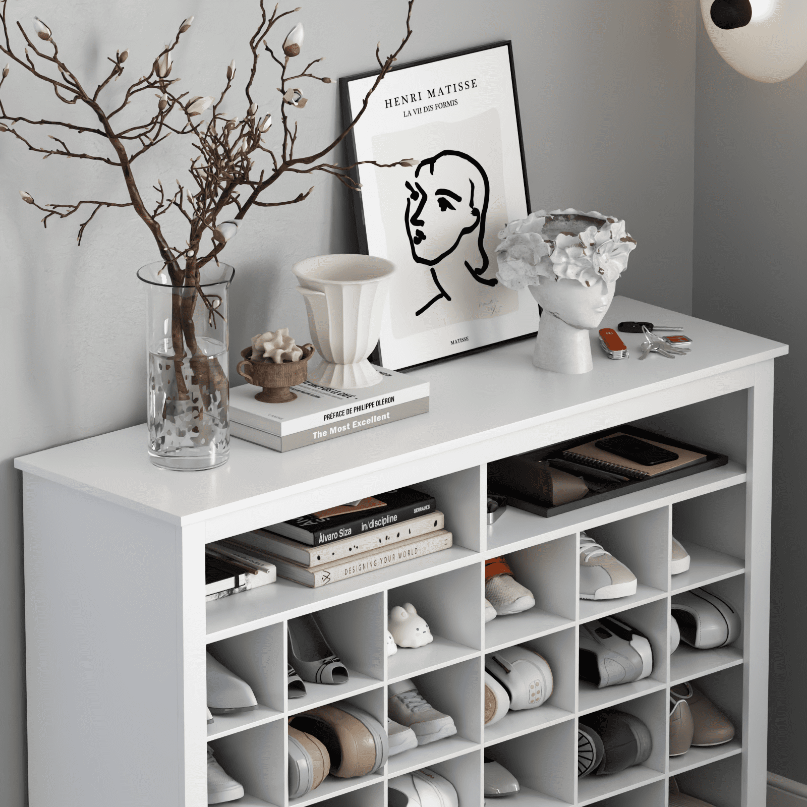 5-Tier Shoe Storage Cabinet, White Freestanding Shoe Rack with 26 Cubbies, Modern Wooden Shoe Organizer with 24 Pair Shoe for Entryway, Clos - Image 4