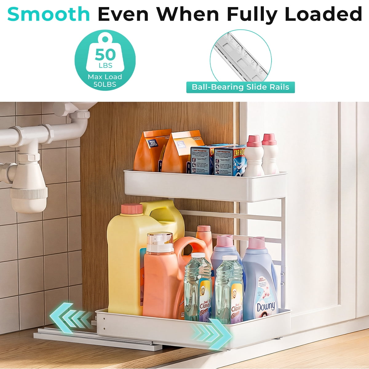 Adjustable 2-Tier Pull Out Under Sink Organizer Big Capacity Heavy Duty Metal Slide Shelf for Kitchen Bathroom Cabine... - Image 4