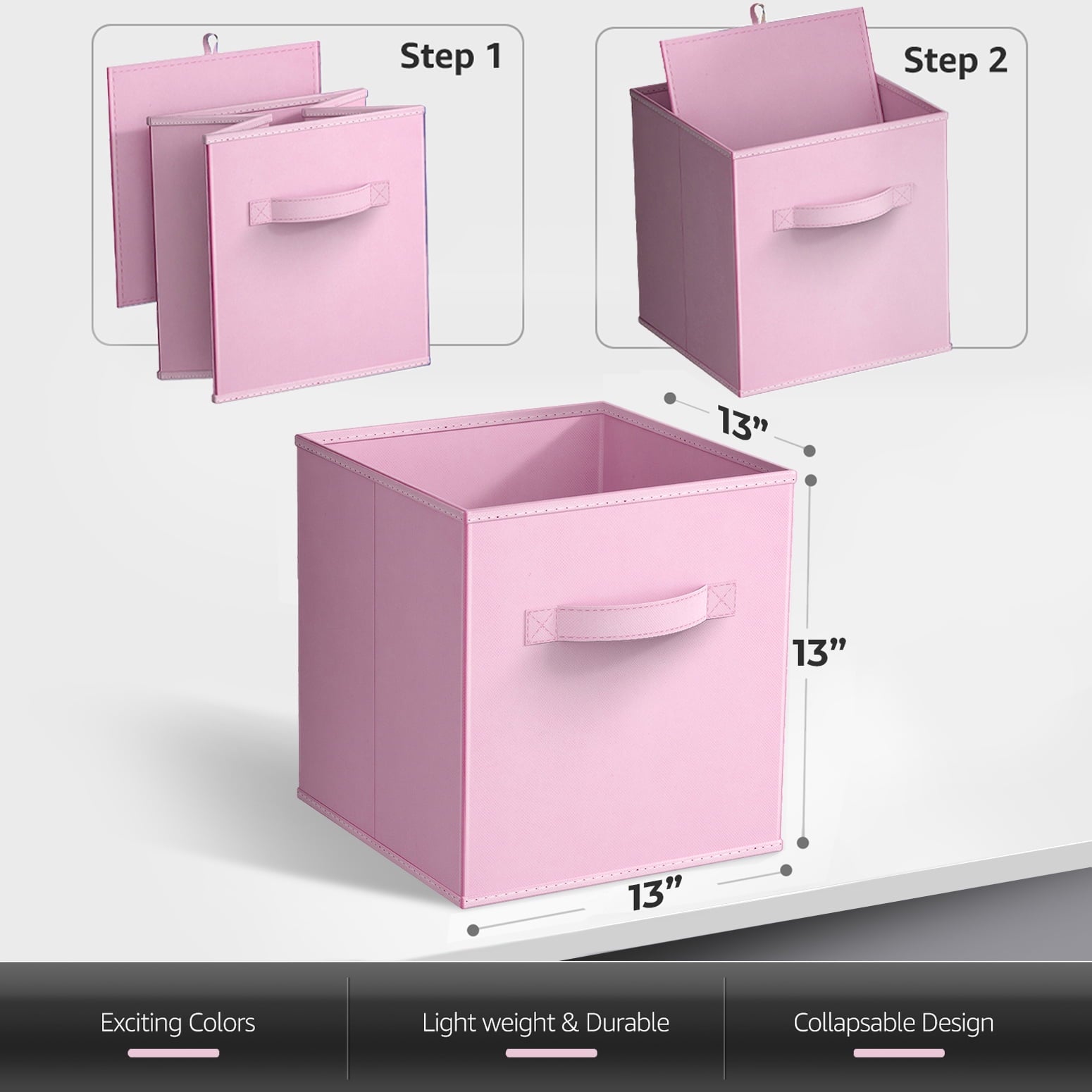 13 Inch Storage Bins - Sturdy Collapsible Fabric Storage Cubes with Handle - 12 Foldable Baskets for Organizing Cloth... - Image 3