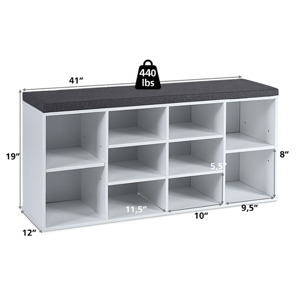 10-Cube Organizer Shoe Storage Bench with Cushion for Entryway-White, Shoe Storage Organizer for Entryway & Closet - Image 5