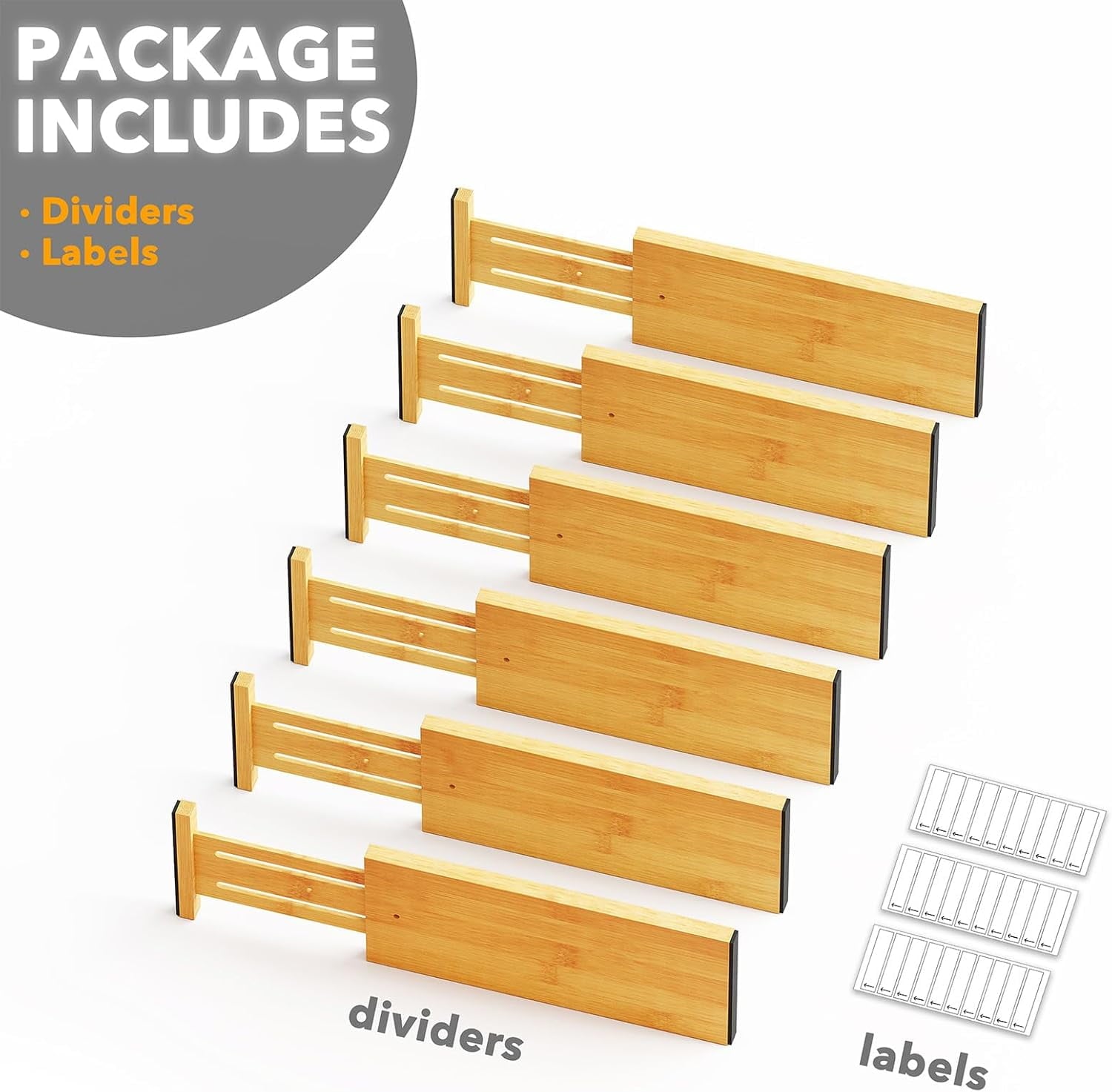 Bamboo Dresser Drawer Dividers 6 Pack, 4.65“ High Adjustable 12.5“-17” Drawer Organizers for Clothing - Image 4