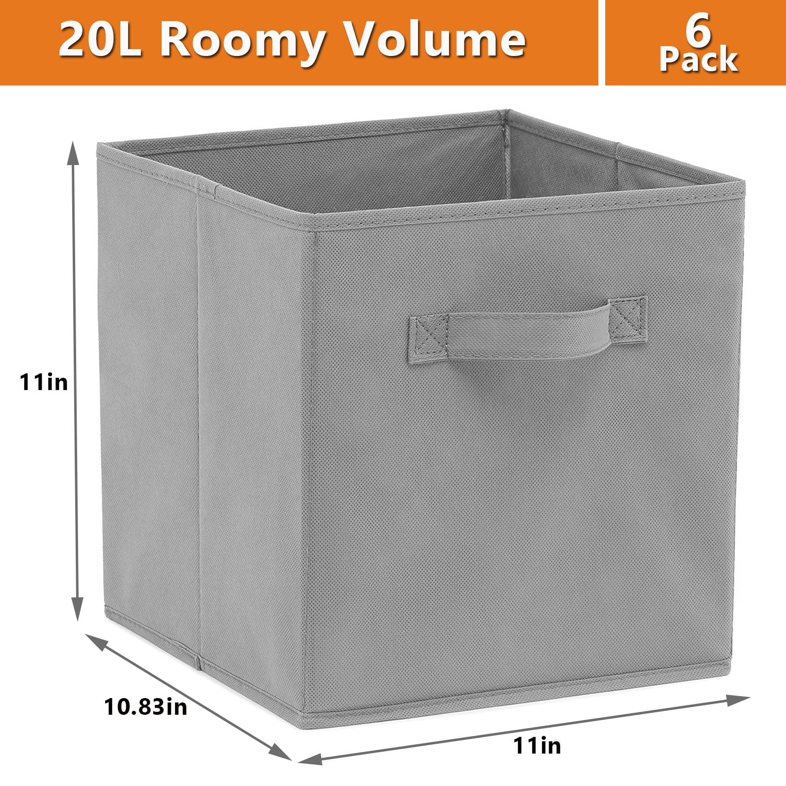 Kisportee Storage Cubes, 11 Inch Durable 6 Pack Fabric Foldable Collapsible Bins with Handles for Organization, Clothes, Toys, Books (Gray) - Image 4