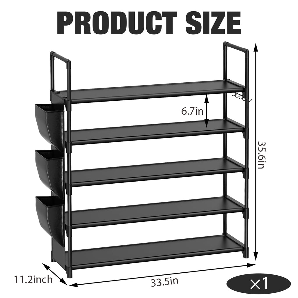 5-Tier Shoe Rack for Closet & Entryway, Heavy Duty Metal Shoe Organizer, 34" Tall, Black - Holds 20-25 Pairs, Space-S... - Image 2
