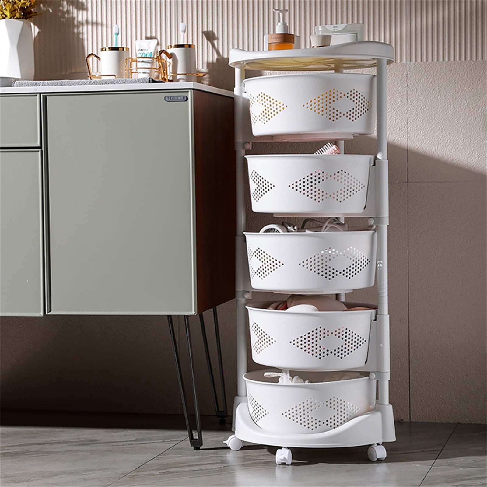 Kitchen Cupboard Shelf, 5-Tier PP Organizer with Large Capacity Baskets, Moisture-proof and Anti-insect Design - Image 2