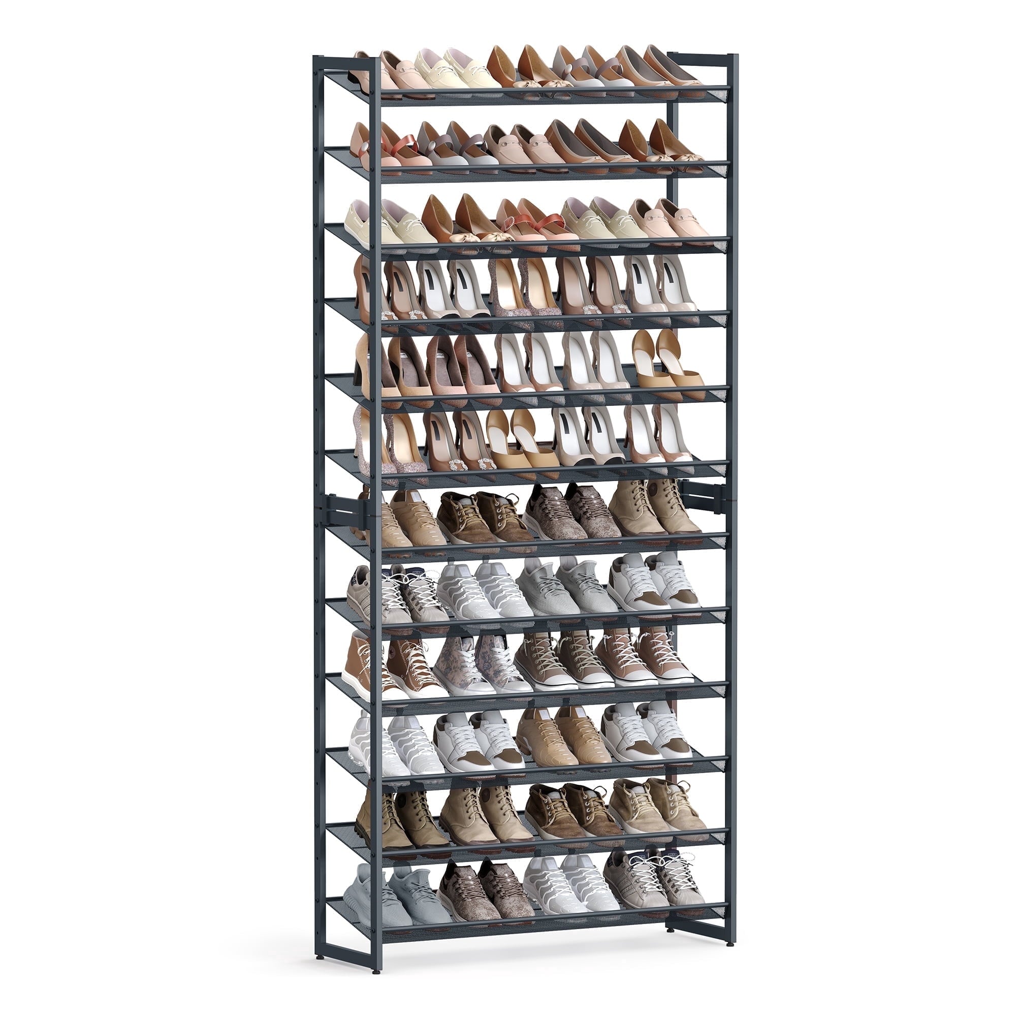 12-Tier Metal Shoe Rack Organizer, Stackable Shoe Storage for Closet, Entryway, Garage Slanted Shelves, Holds 48-60 P...