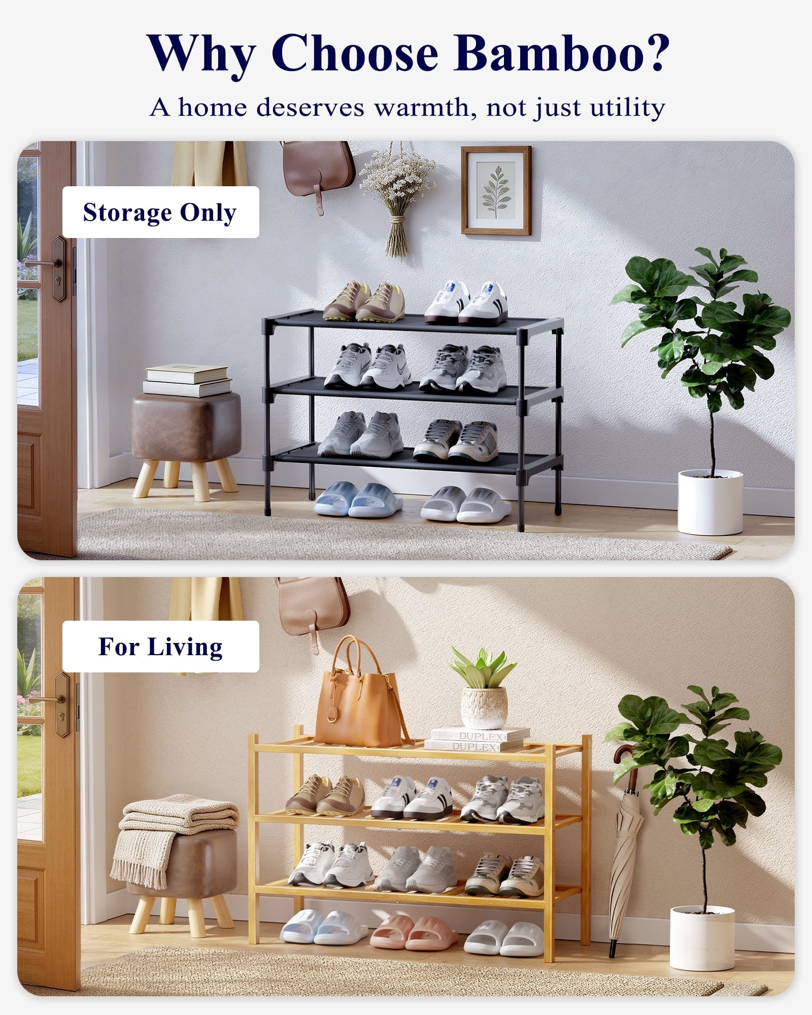 Kitsure Bamboo Wooden Shoe Rack for Closet - Stackable Shoe Organizer with Modular Structure, Space-Saving Shoe Shelf for Entryway, Living R - Image 2