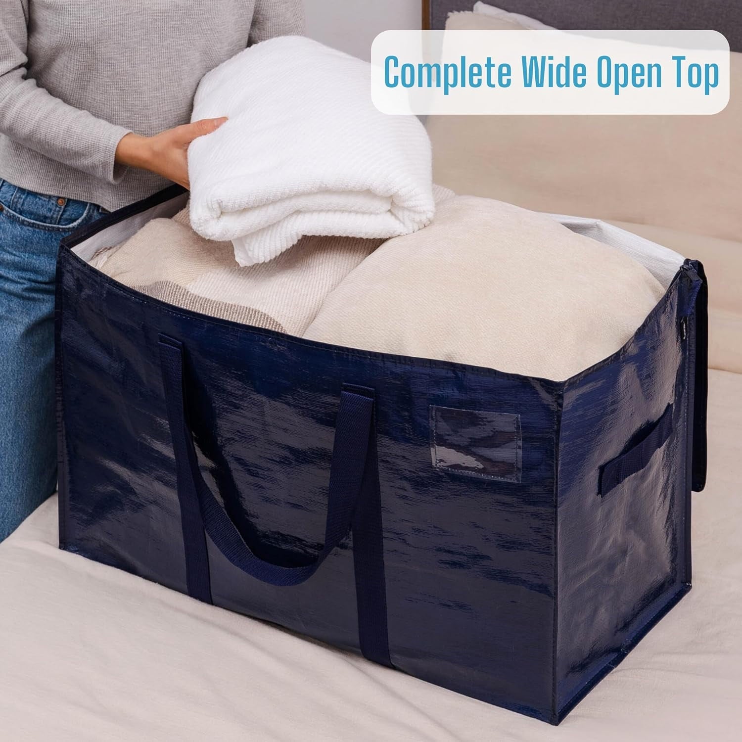 2 Pack XL Heavy Duty Foldable College Packing Moving Storage Zipper Bag W/ Reinforced Structure Alternative to Moving... - Image 3