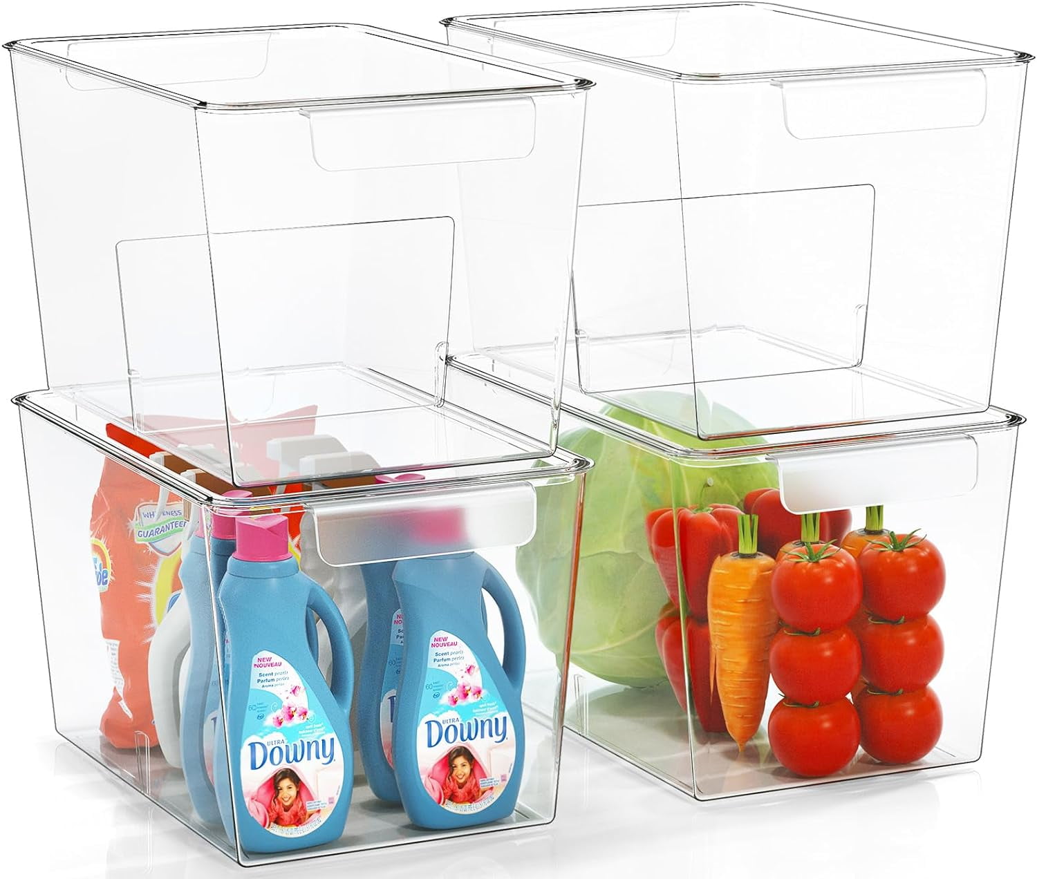 Stackable Clear Storage Bins with Lids, Large Plastic Storage Bins w Handle, Acrylic Pantry Organization and Storage for Kitchen, Fridge, Ca - Image 4