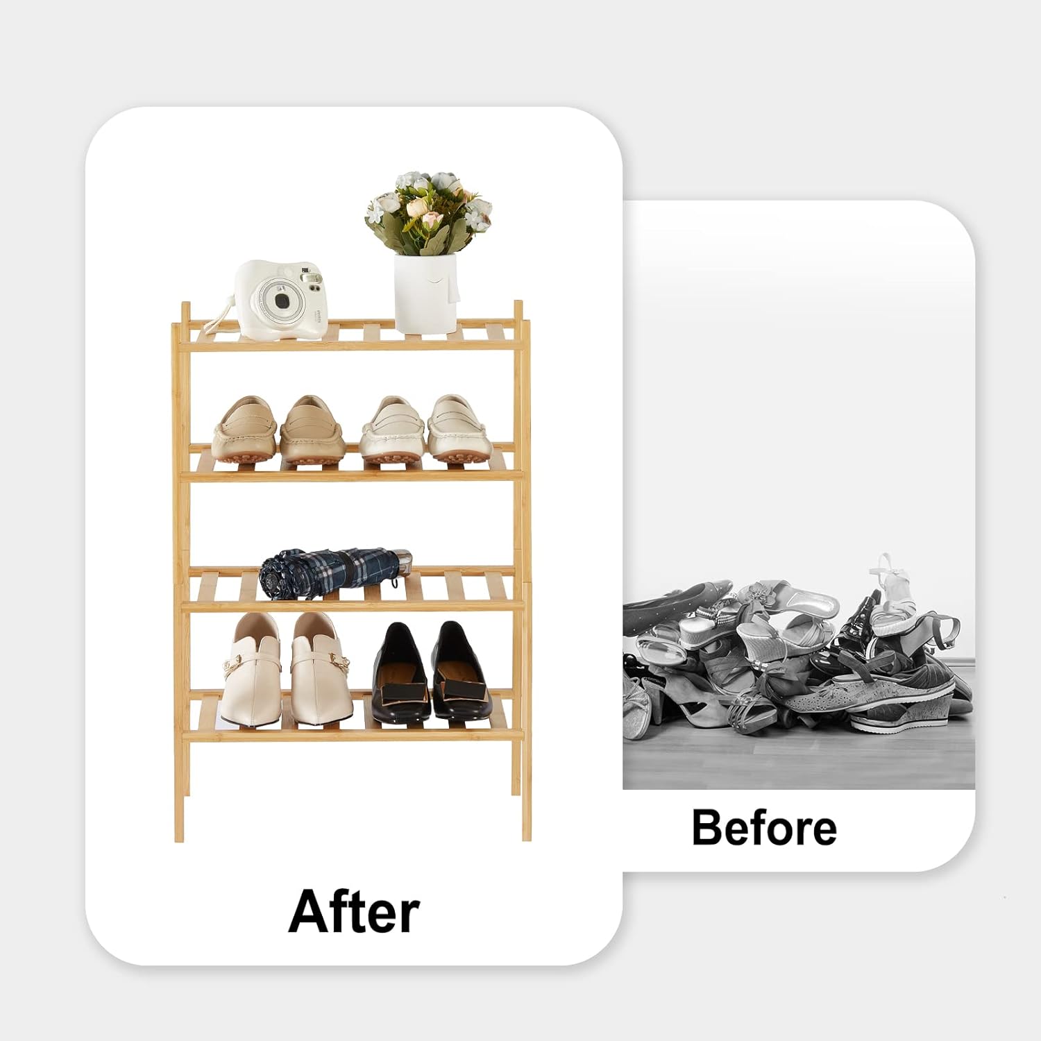 Shoe Rack for Entryway Closet 4 Tier Narrow Shoe Rack Stackable Organizer Storage Bamboo Shoe Rack Vertical Small Sho... - Image 2