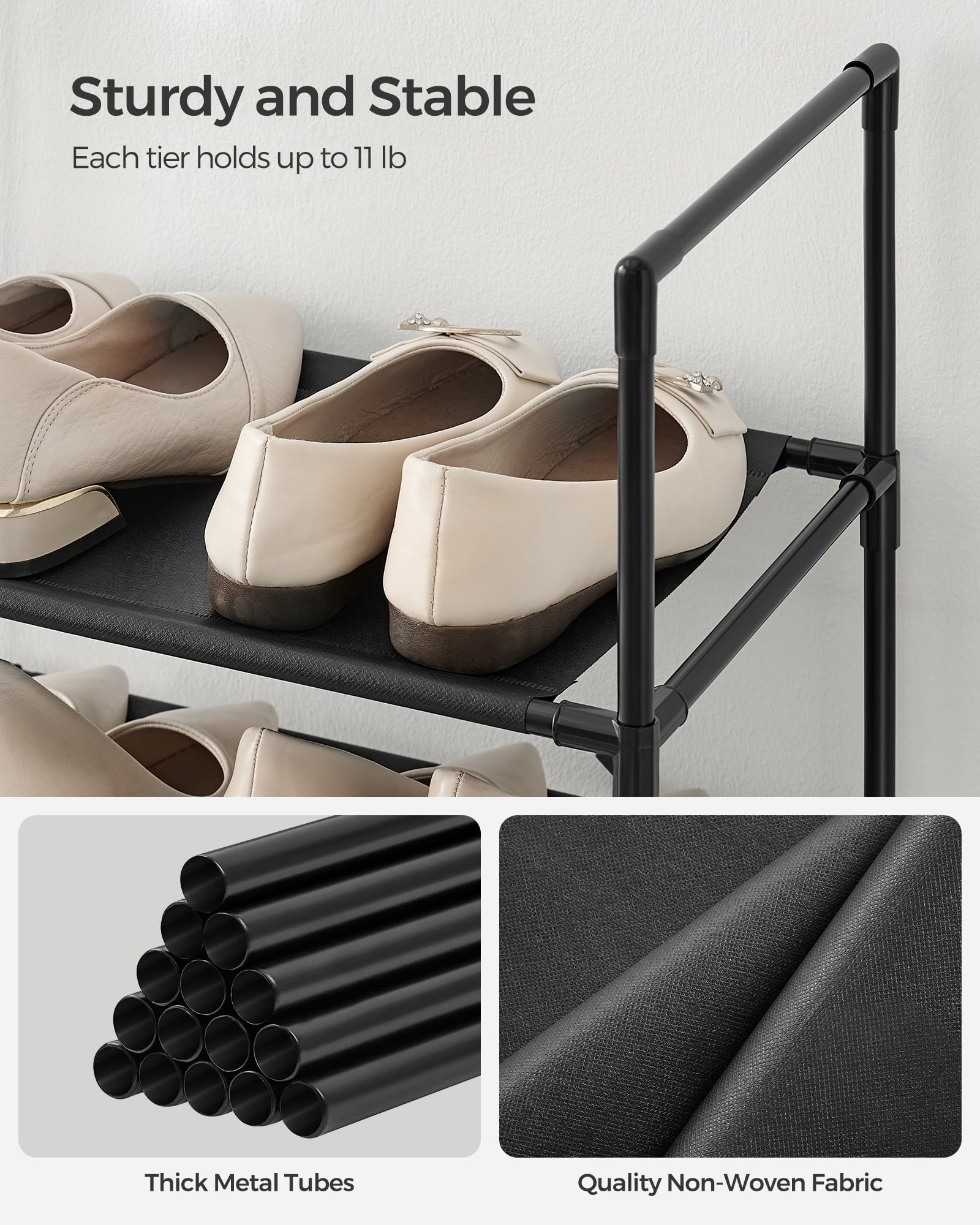 Shoe Rack, 10 Tier Shoe Shelf, Shoe Storage Organizer,Metal Frame, Non-Woven Fabric Shelves, for Entryway, Bedroom, B... - Image 4