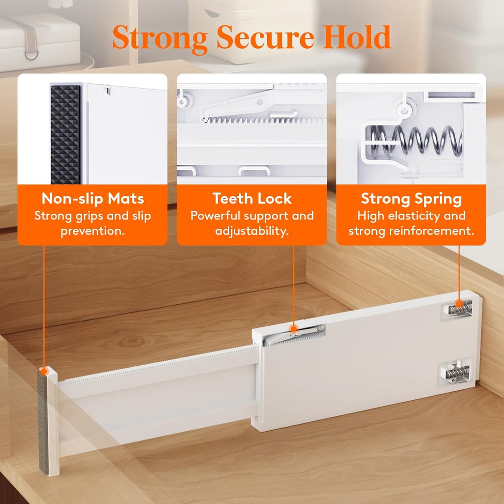 Behome 6 Pack Drawer Dividers, 11-18" Adjustable Dresser Drawer Organizers for Clothes, 4" High Expandable Drawers Se... - Image 2