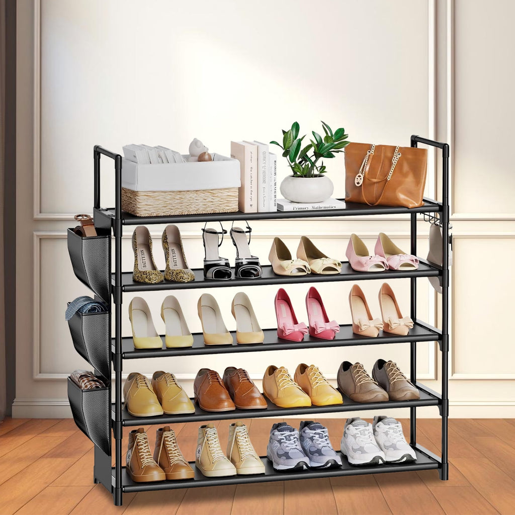 5-Tier Shoe Rack for Closet & Entryway, Heavy Duty Metal Shoe Organizer, 34" Tall, Black - Holds 20-25 Pairs, Space-S... - Image 5