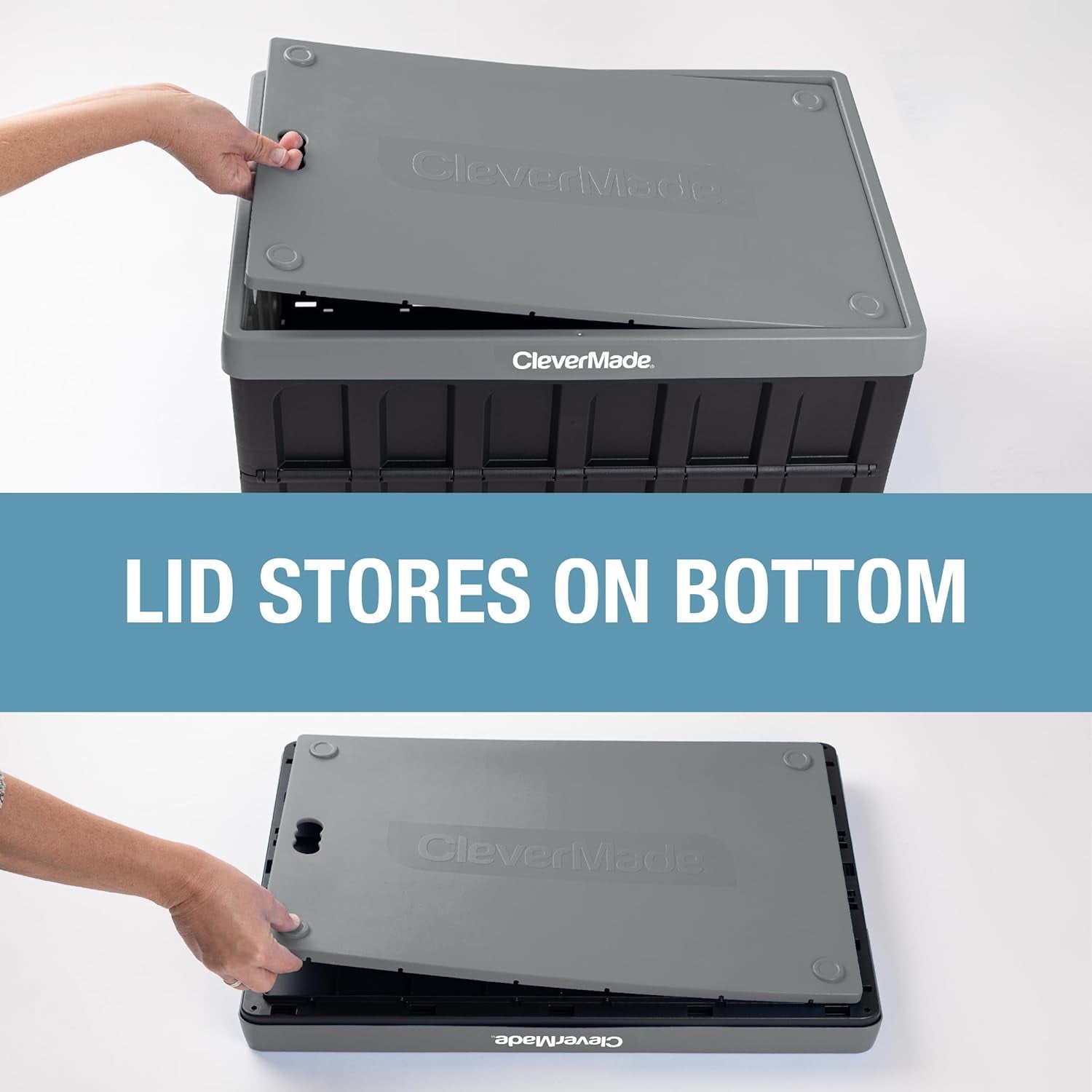 Stackable Collapsible Storage Bin (with Lids), 16 Gal, Stone - Image 3