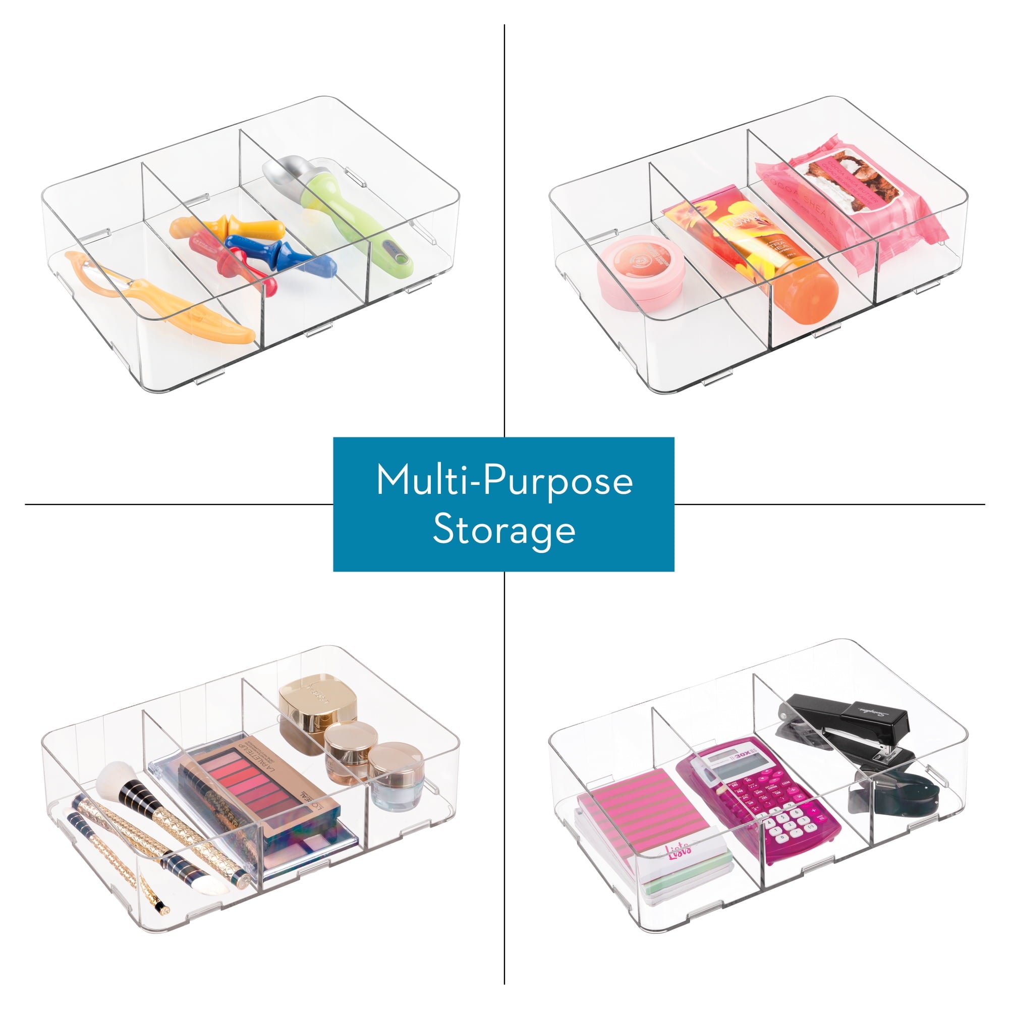 Interlocking 3-Section Drawer Organizer for Kitchen, Bathroom, or Desk Drawers, Clear - Image 2