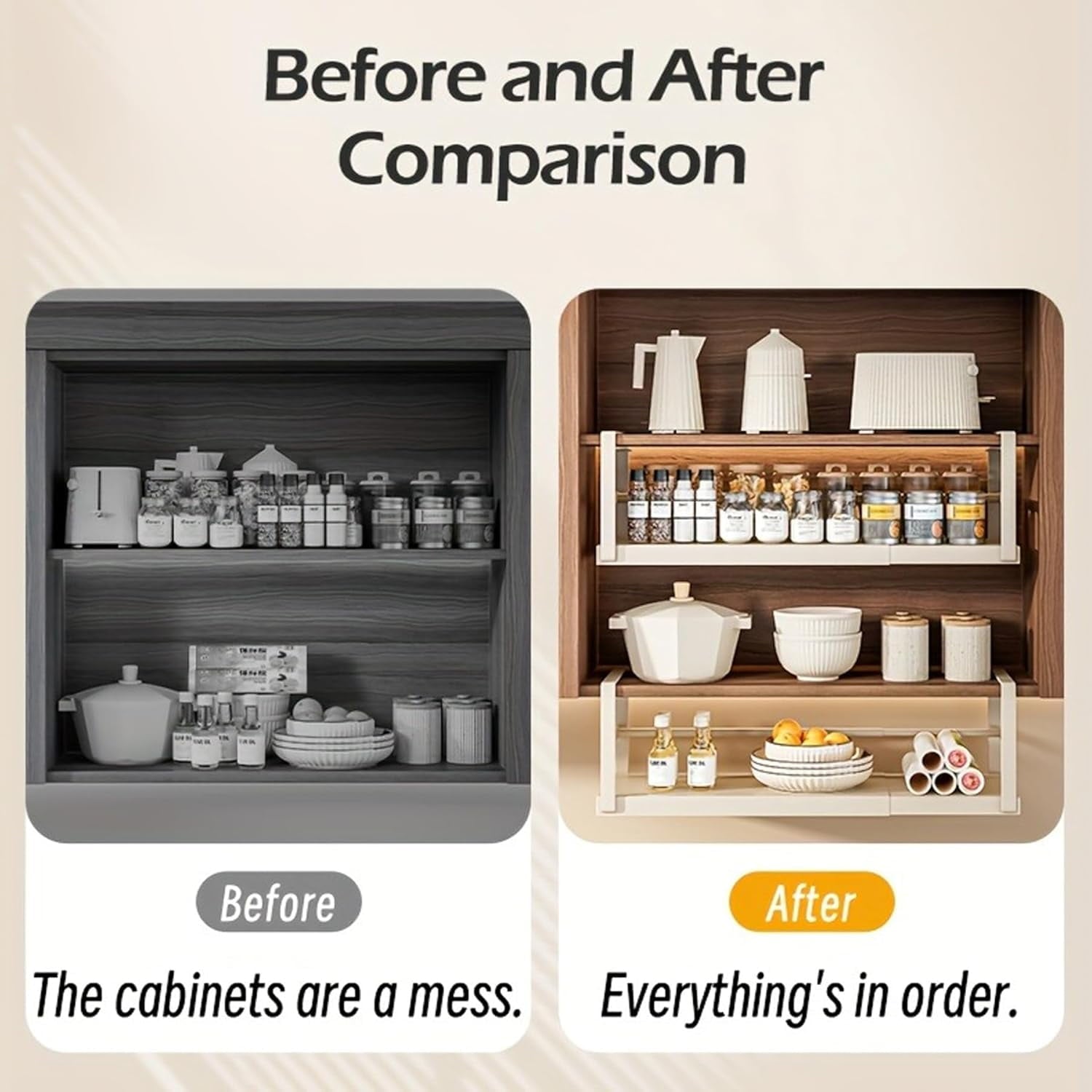 Adjustable Under-Cabinet Storage Basket Organizer, Heavy Duty Shelf for Kitchen Pantry, White - Image 5