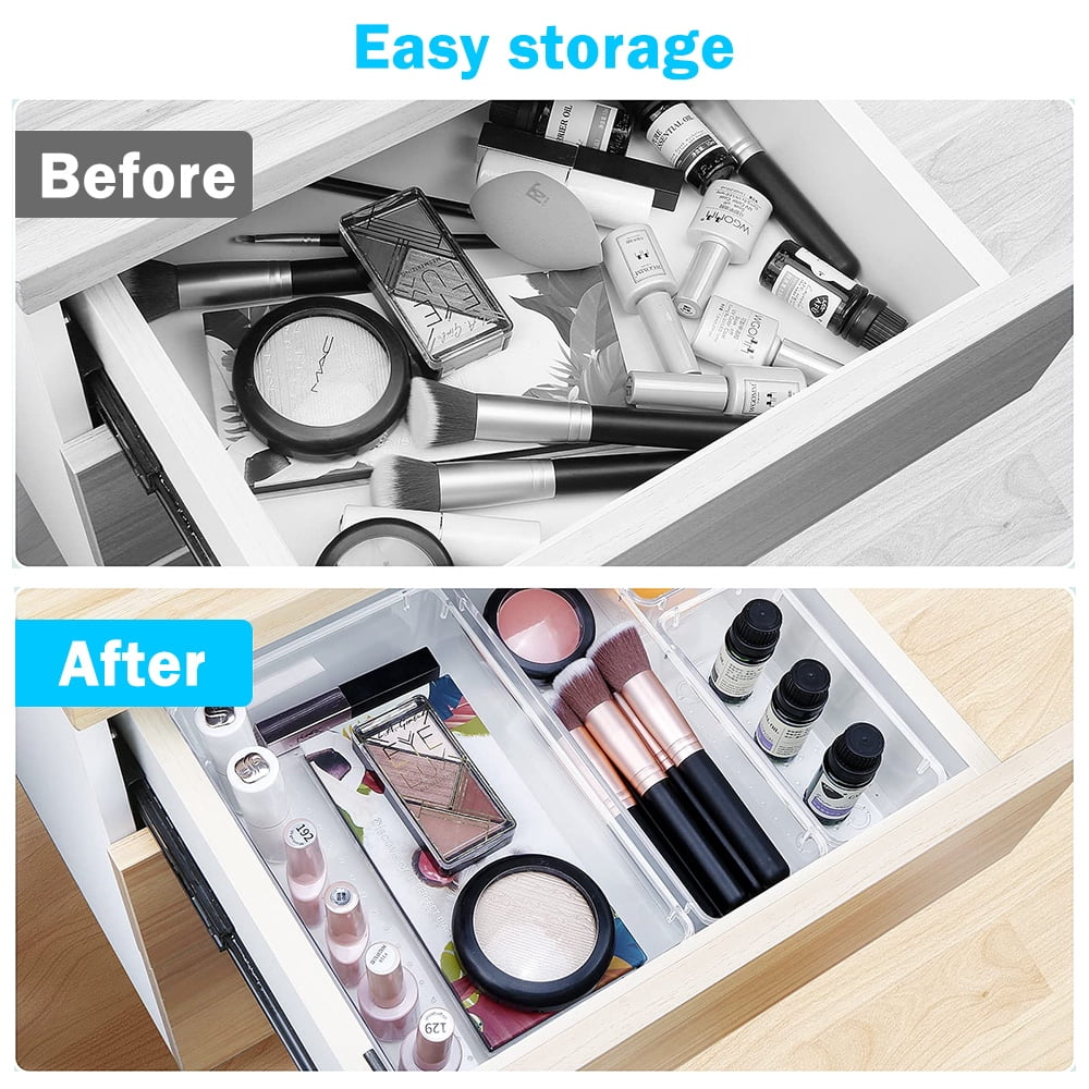 LeaderPro 32 Pcs Drawer Organizer with 5 Sizes Clear Desk Drawer Dividers Plastic Storage Containers - Image 2
