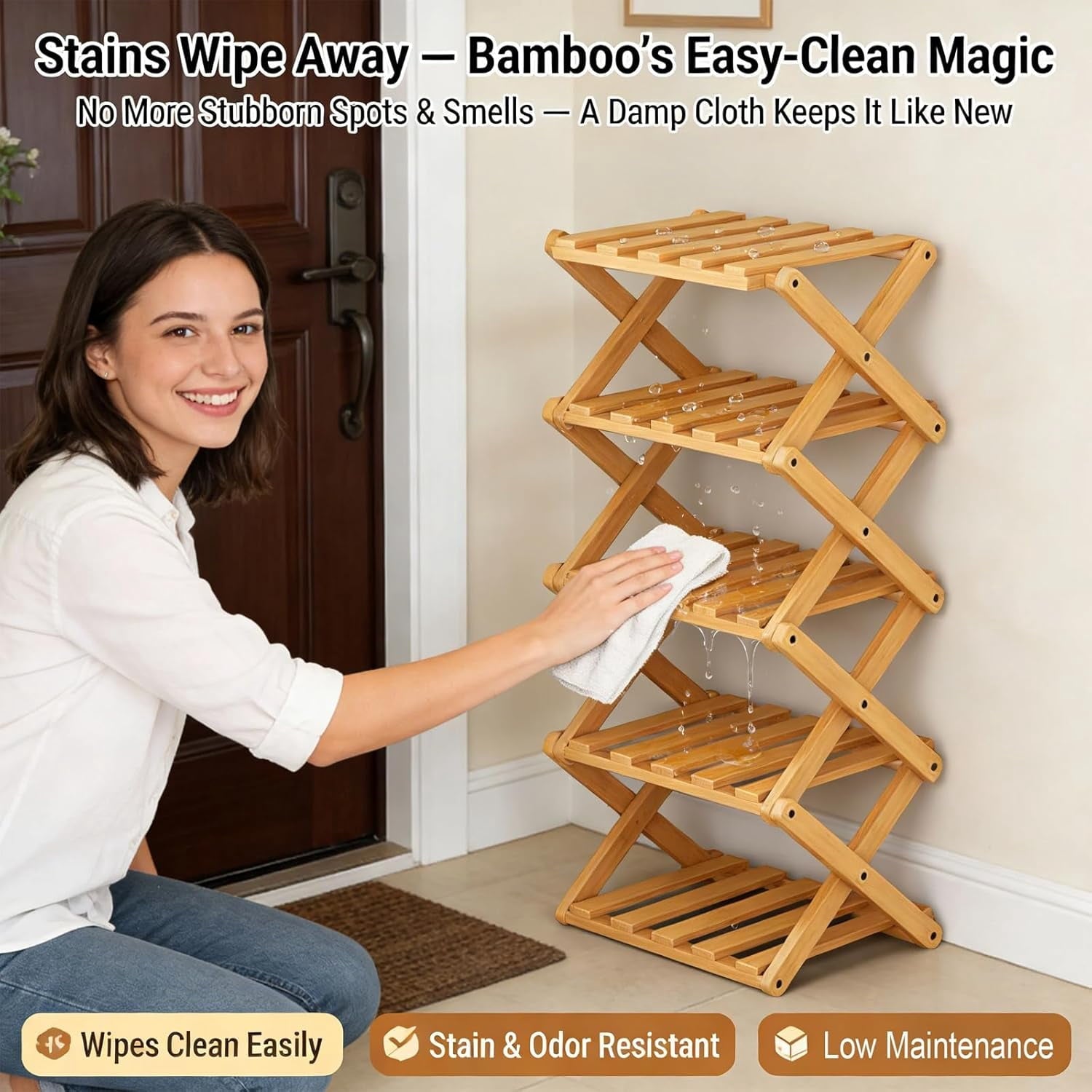 Tier No-Assembly Bamboo Rack ,2/3/4/5/6/7/8/9/10 Tier Bamboo Shoe Rack, No-Assembly Vertical Slim Shoe Storage, Colla... - Image 4