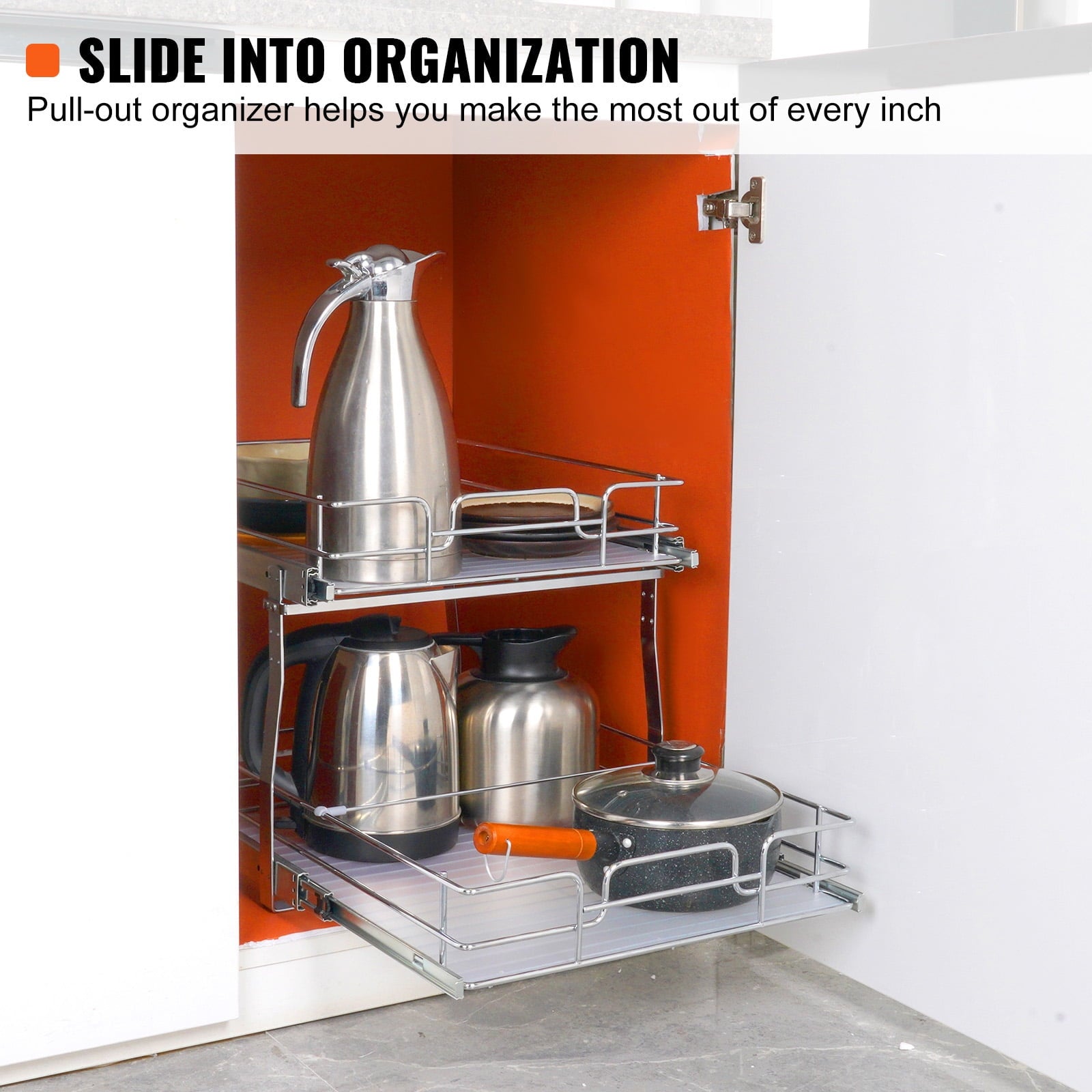 KFFKFF16"W x 21"D Pull Out Cabinet Organizer,  2 Layer Slide Out Drawers with Chrome Finish, Cabinet Organization for Kitchen Cabinet, Bathr - Image 2