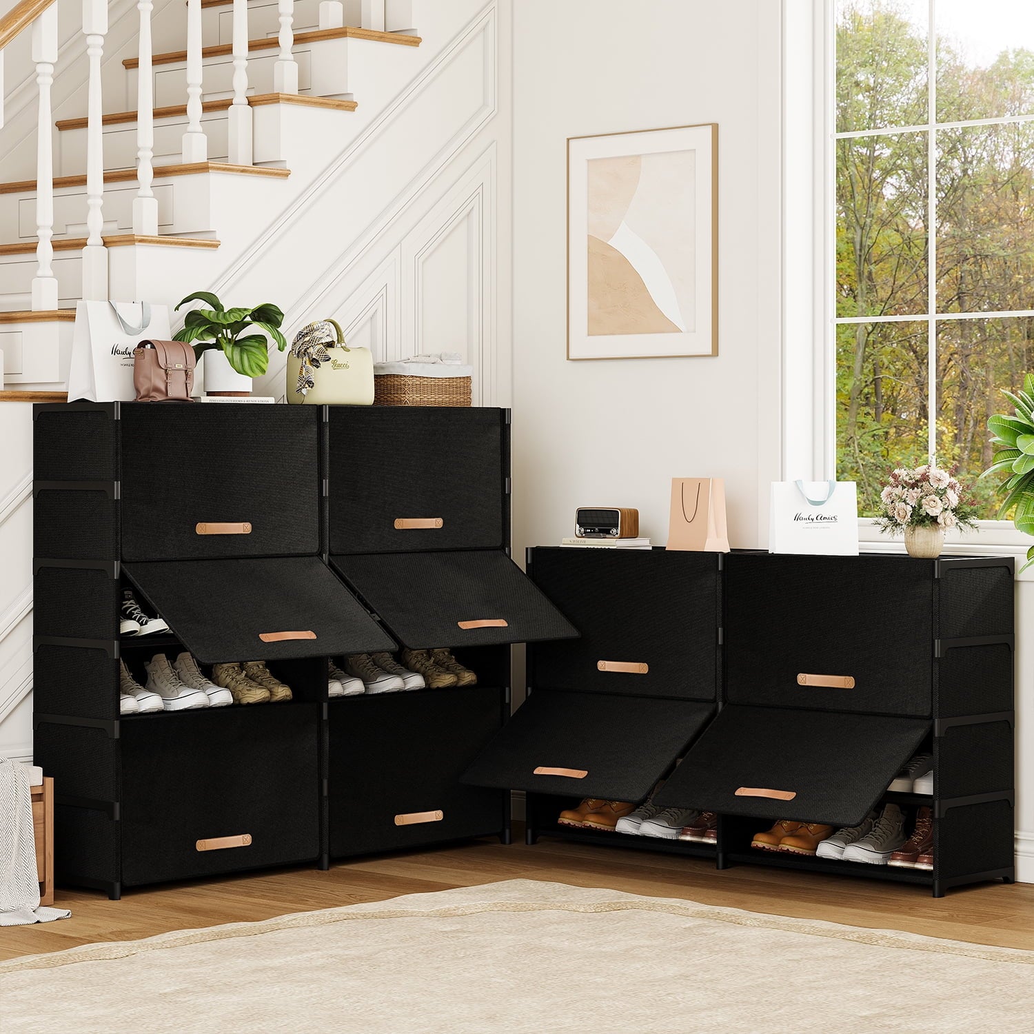 Dovied 7 Tier Double Shoe Rack with Covers Shoe Storage Organizer Holds 42 Pairs for Closet Entryway Hallway, Black - Image 4