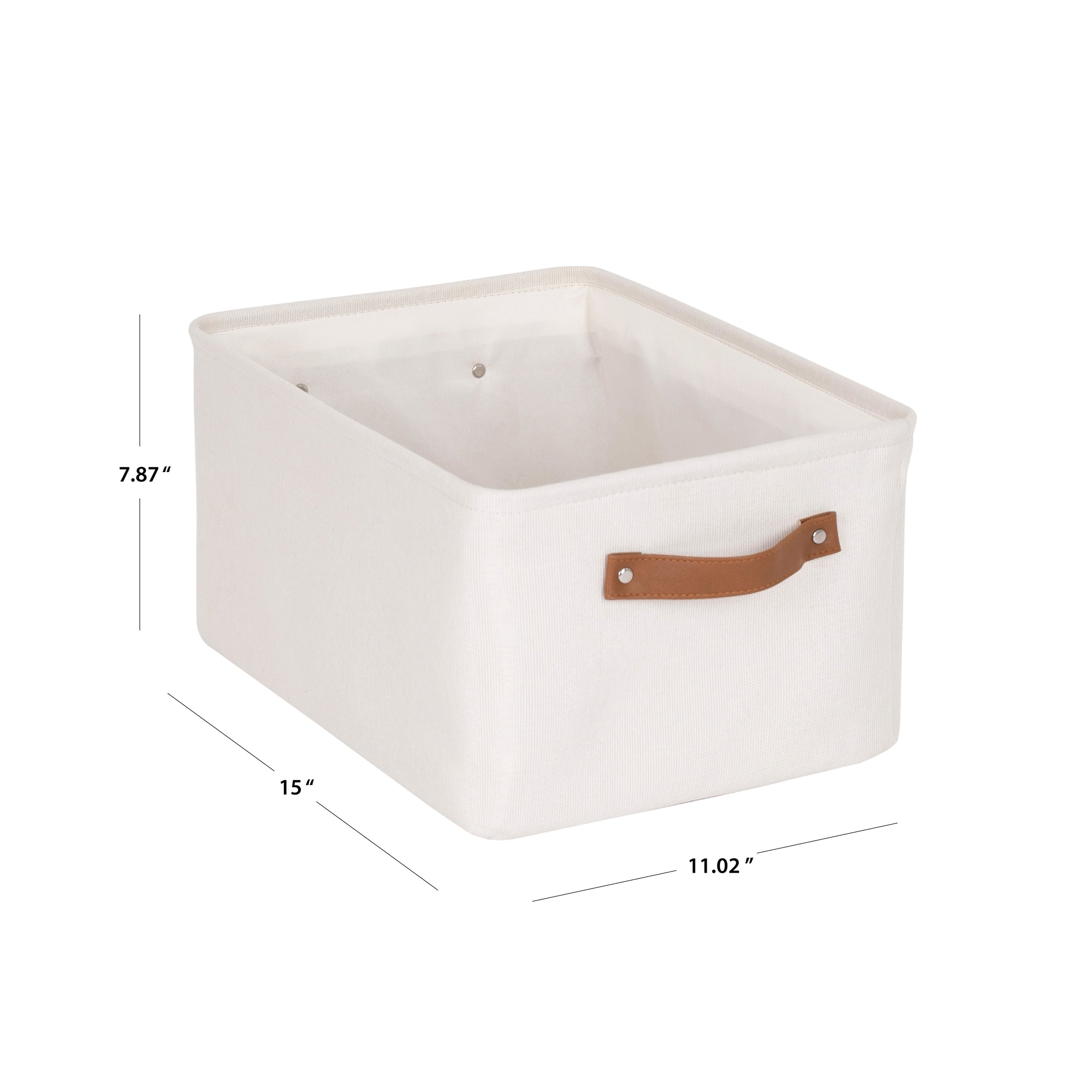 Mainstays Natural Canvas Fabric Decorative Storage Basket with Handles, 15 in x 8 in x 11 in - Image 3