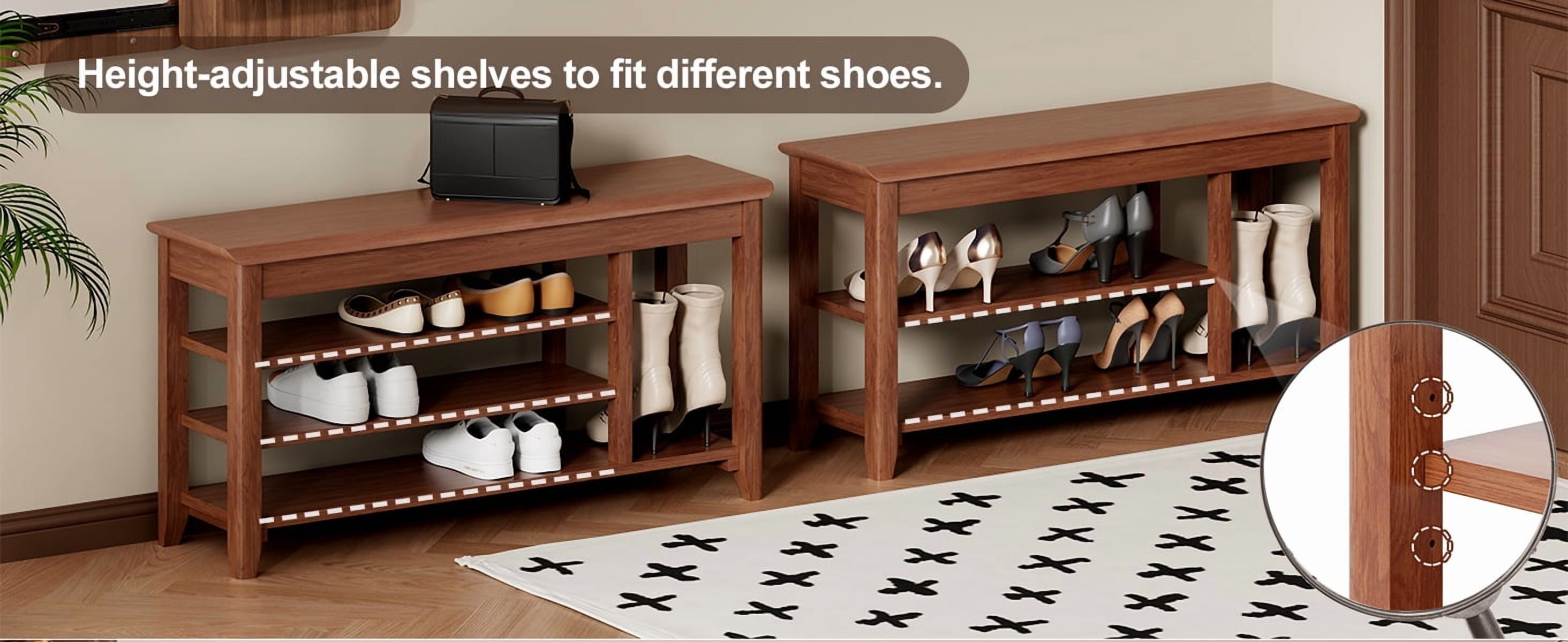Solid Wood Shoe Rack with Storage Bench 100 Percent Wooden Entryway Hallway Organizer 550 LBS Load Bearing Capacity for Boots Walnut Finish - Image 5