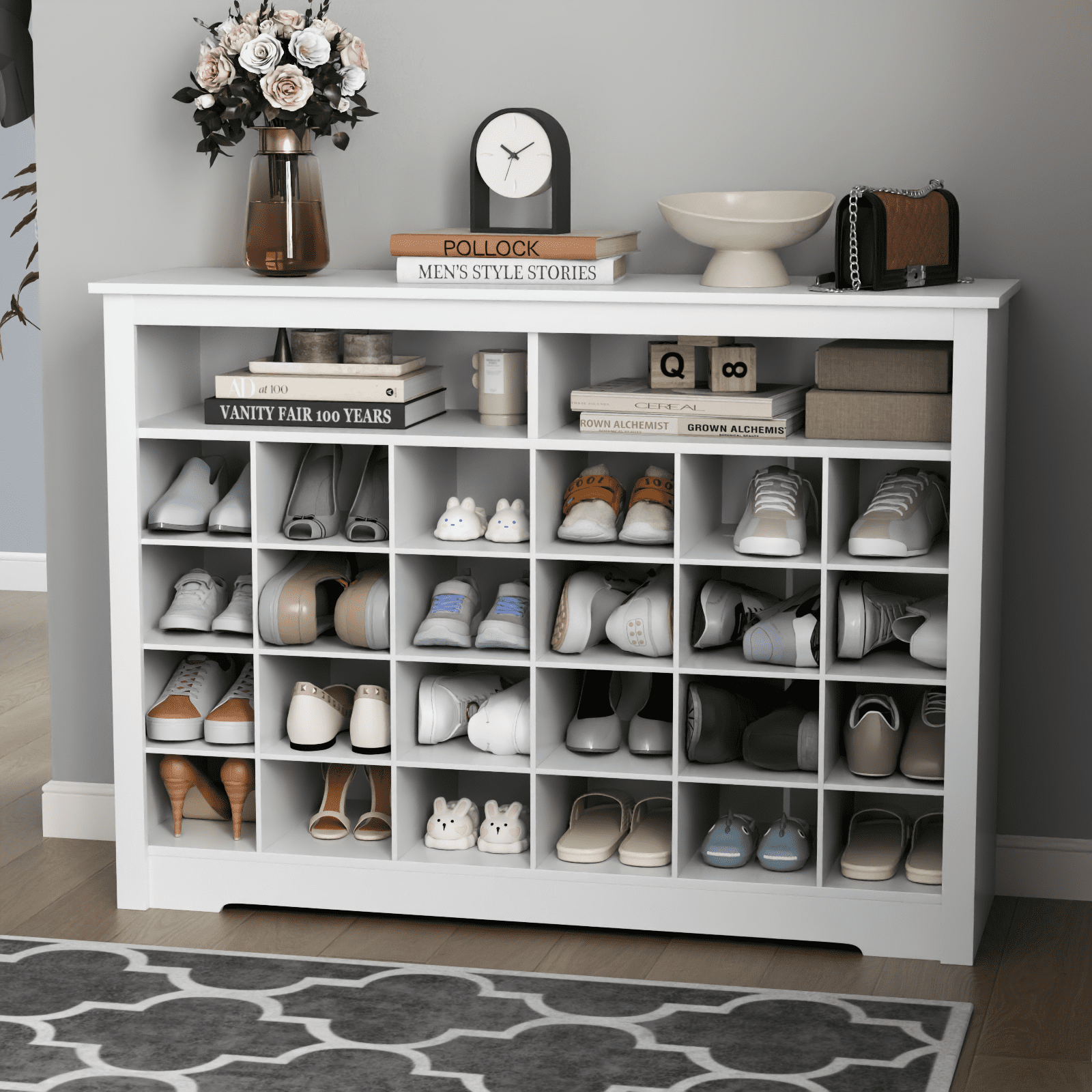 5-Tier Shoe Storage Cabinet, White Freestanding Shoe Rack with 26 Cubbies, Modern Wooden Shoe Organizer with 24 Pair Shoe for Entryway, Clos - Image 2