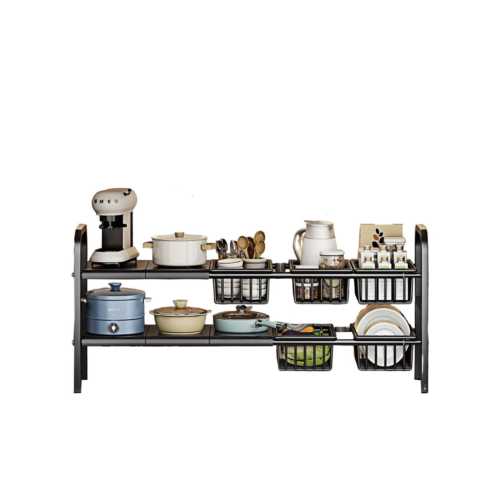 1pc Sink Organizers and Storage 2 Tier Cabinet Shelf Organizer with 5 Detachable Panels 5 baskets for Kitchen Bathroo...