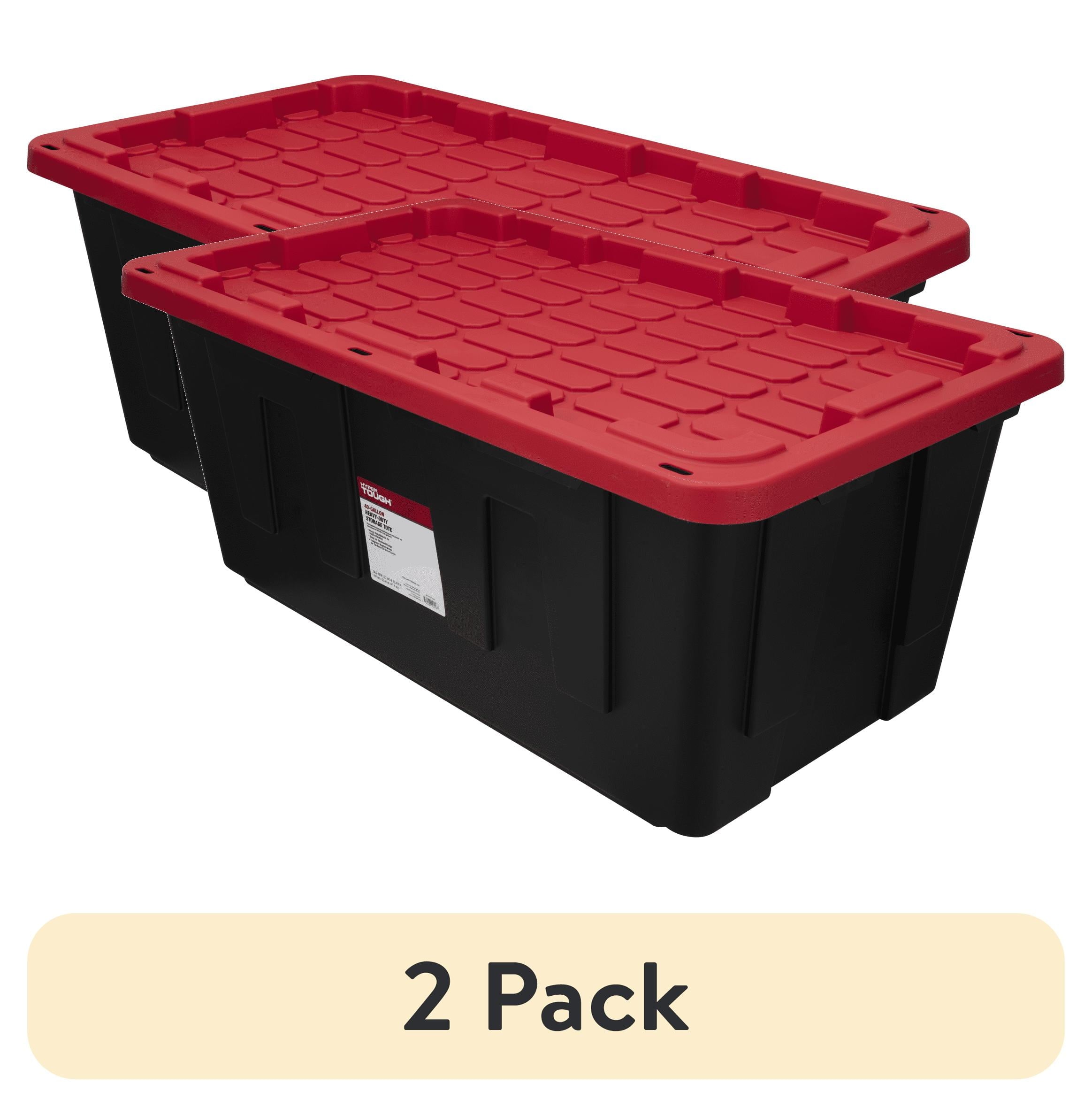 (2 pack) Hyper Tough 40 Gallon Extra Large Storage Bin with Snap Lid, Black and Red, Heavy Duty Plastic Storage Container