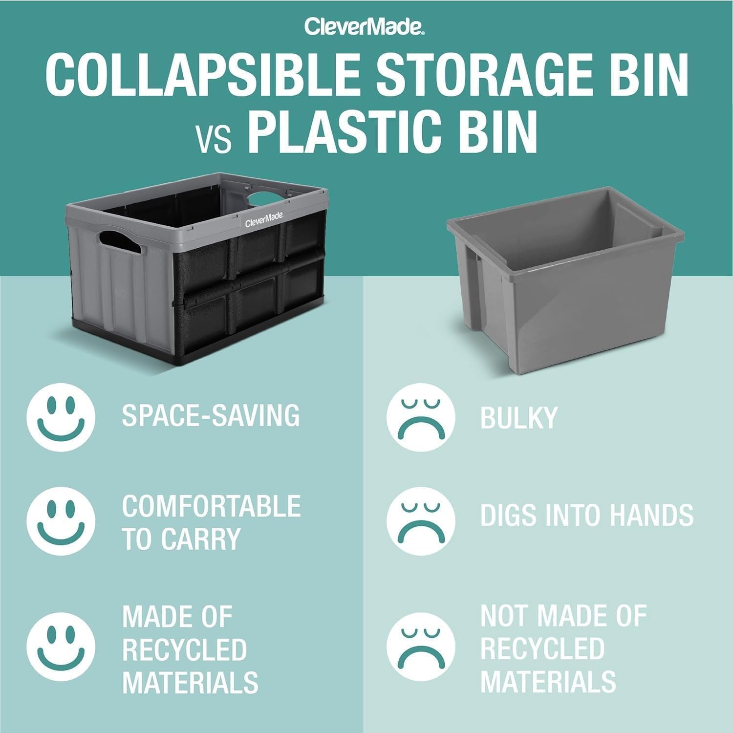 CleverMade Collapsible Storage Bin, 32L (8 Gal), Ocean, 3PK - Image 3
