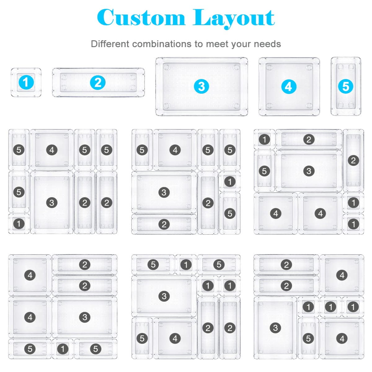 LeaderPro 32 Pcs Drawer Organizer with 5 Sizes Clear Desk Drawer Dividers Plastic Storage Containers - Image 4