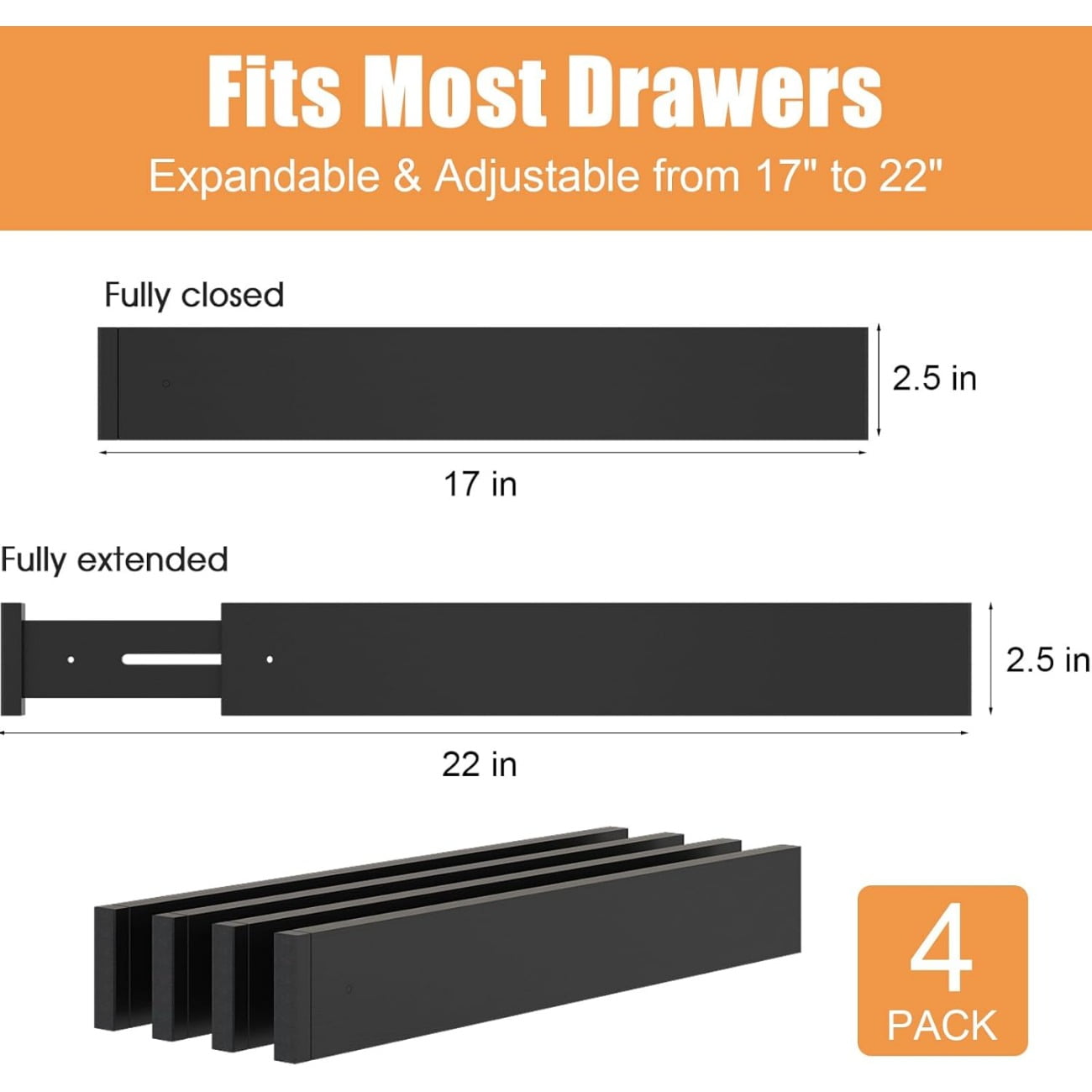 Bamboo Drawer Dividers,17-22" Adjustable Kitchen Drawer Organizer for Clothes,4 Pack Expandable Drawer Organization S... - Image 3