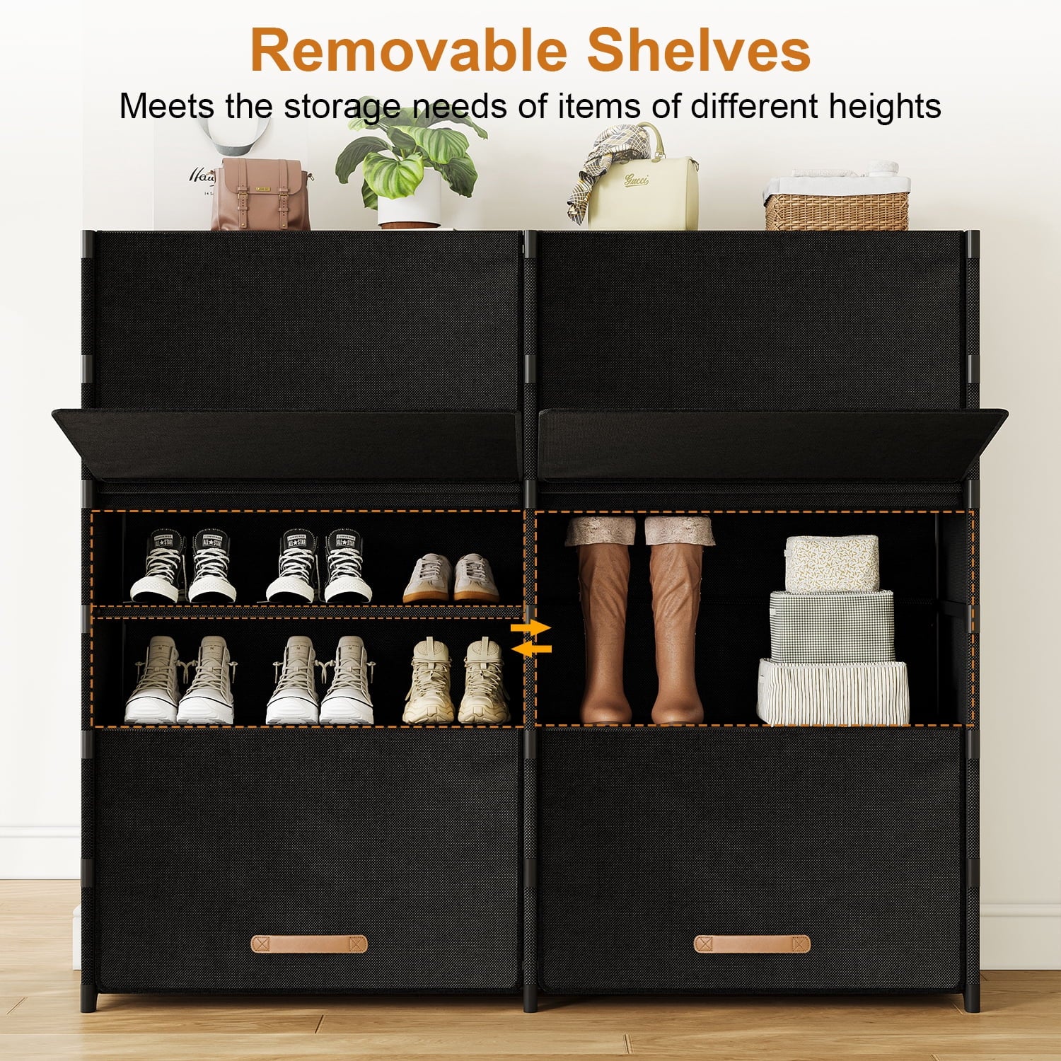 Dovied 7 Tier Double Shoe Rack with Covers Shoe Storage Organizer Holds 42 Pairs for Closet Entryway Hallway, Black - Image 3