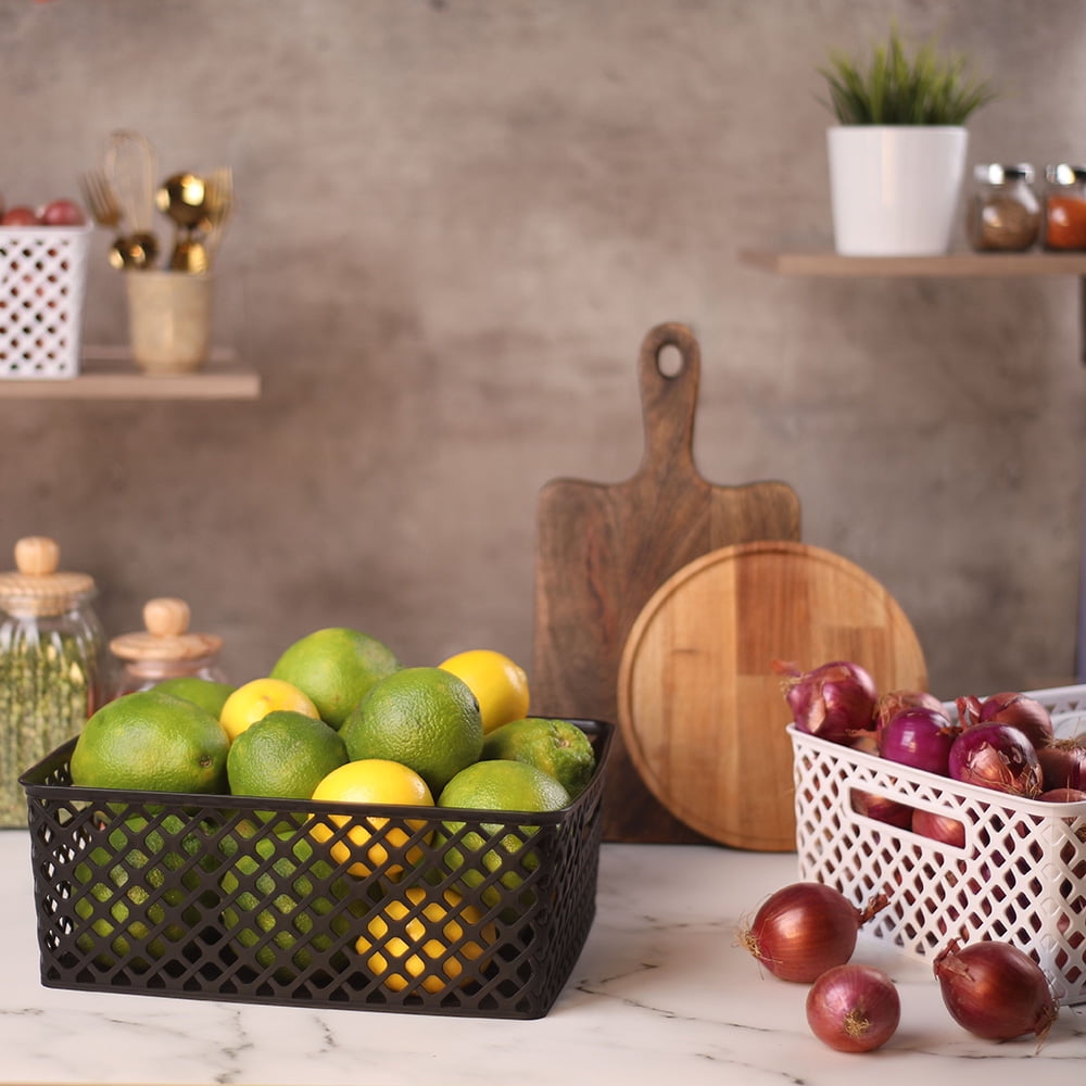 Small White Decorative Plastic Storage Basket, 10 in x 8 in x 4 in - Image 6