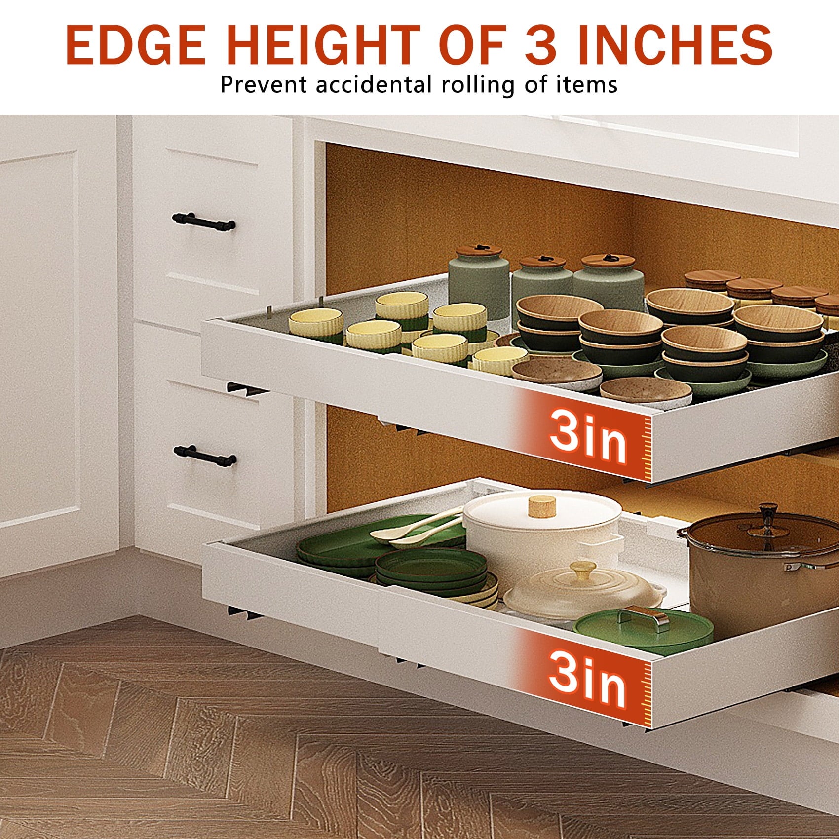 Acztne Pull Out Cabinet Organizer Expandable (13''-19''), 21" Deep Heavy Duty Slide Out Drawers for Kitchen, Pantry, Bathroom, Under Sink St - Image 4