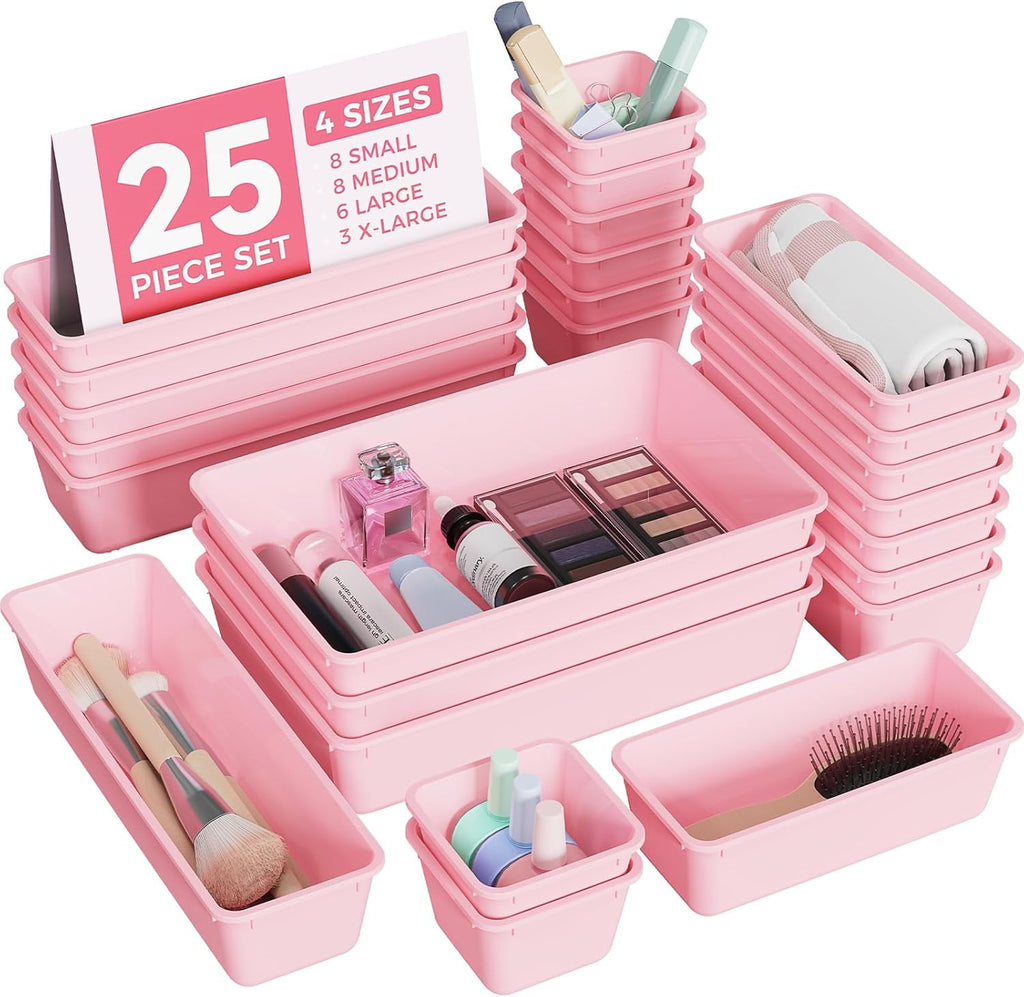 25 count Organizers Set, 4-Sizes Vanity and Organizer, Desk and bathroom Organizer Trays, Organizers and Storage for,...