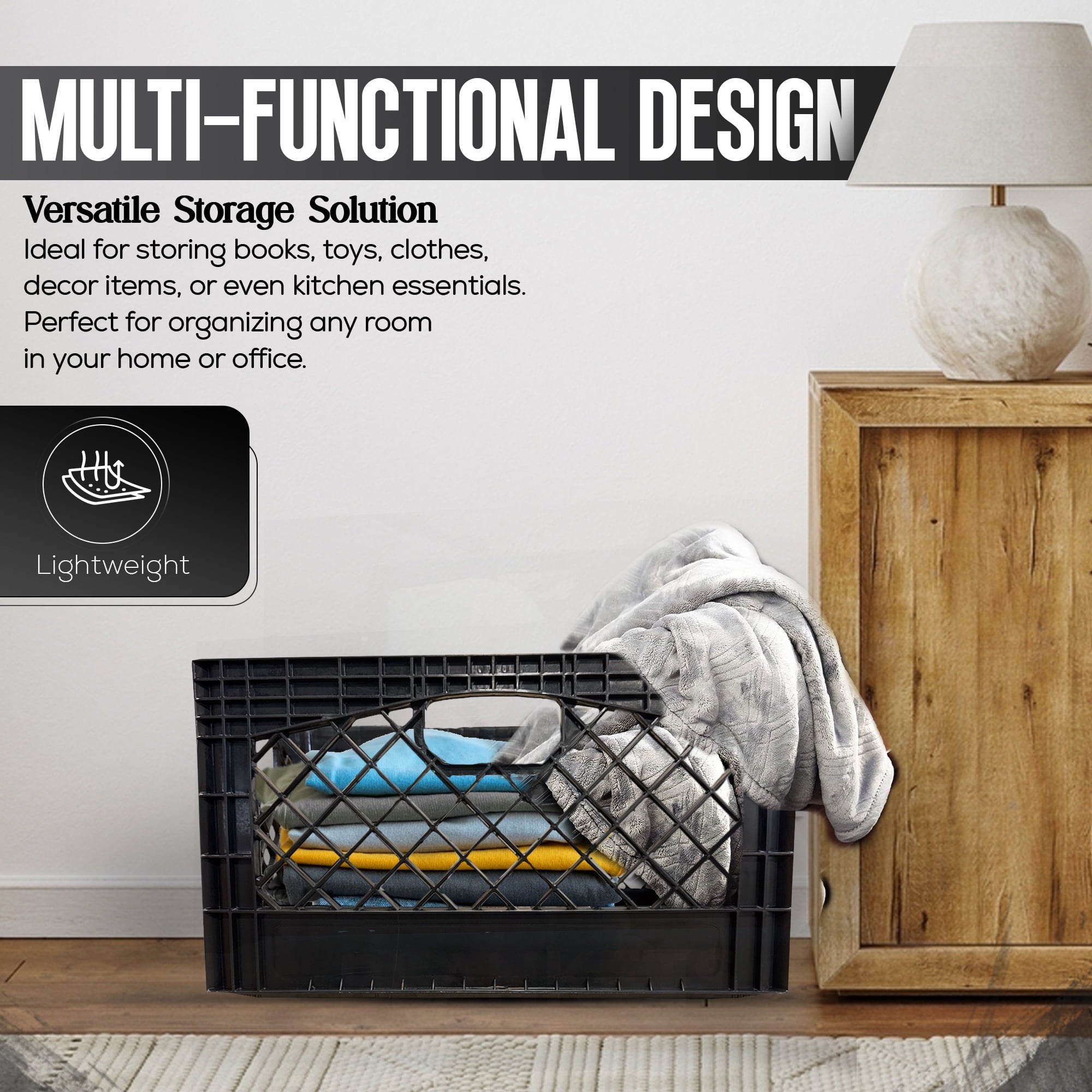 Plastic Heavy-Duty Milk Crate, Black - Image 3