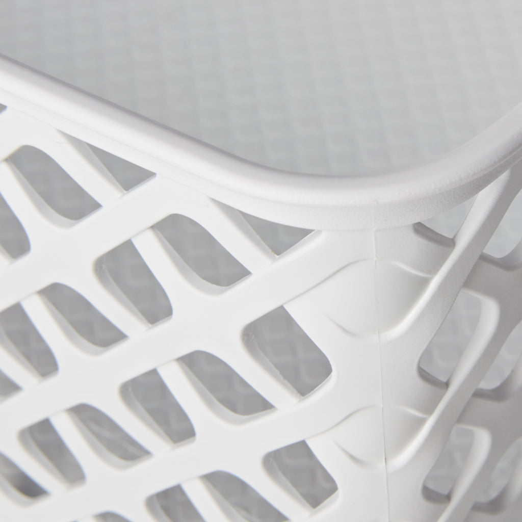Small White Decorative Plastic Storage Basket, 10 in x 8 in x 4 in - Image 5