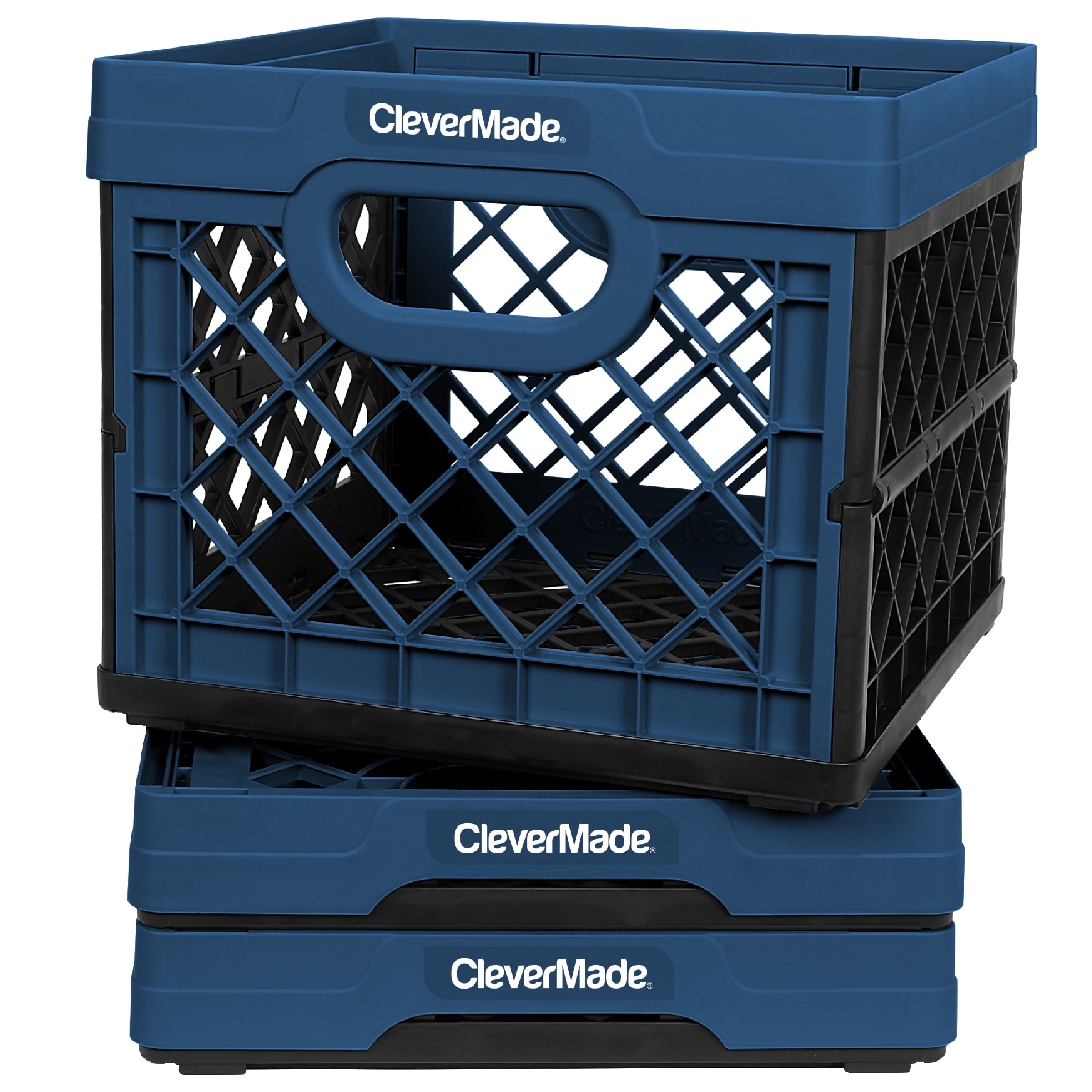 CleverMade Collapsible Eco Plastic Milk Crate, Folding Storage Bin, 6.6 gal, Ocean Navy - Image 5