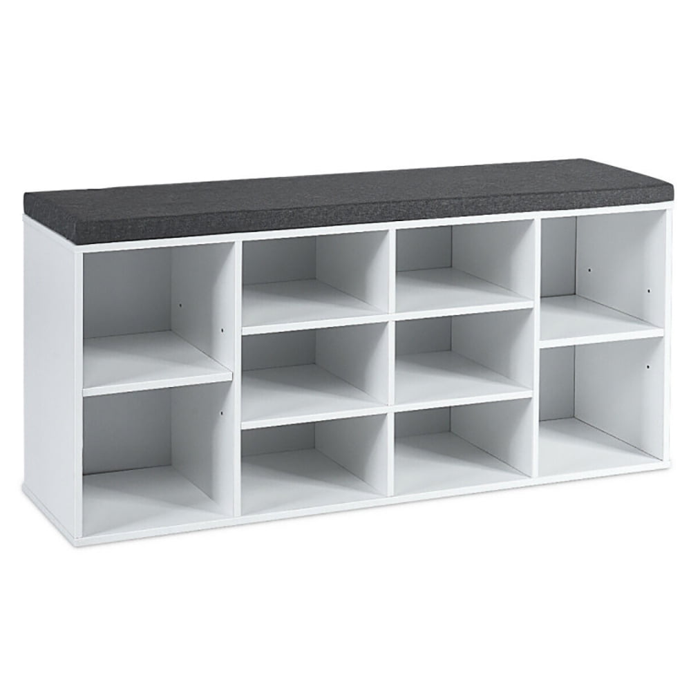 10-Cube Organizer Shoe Storage Bench with Cushion for Entryway-White, Shoe Storage Organizer for Entryway & Closet - Image 2