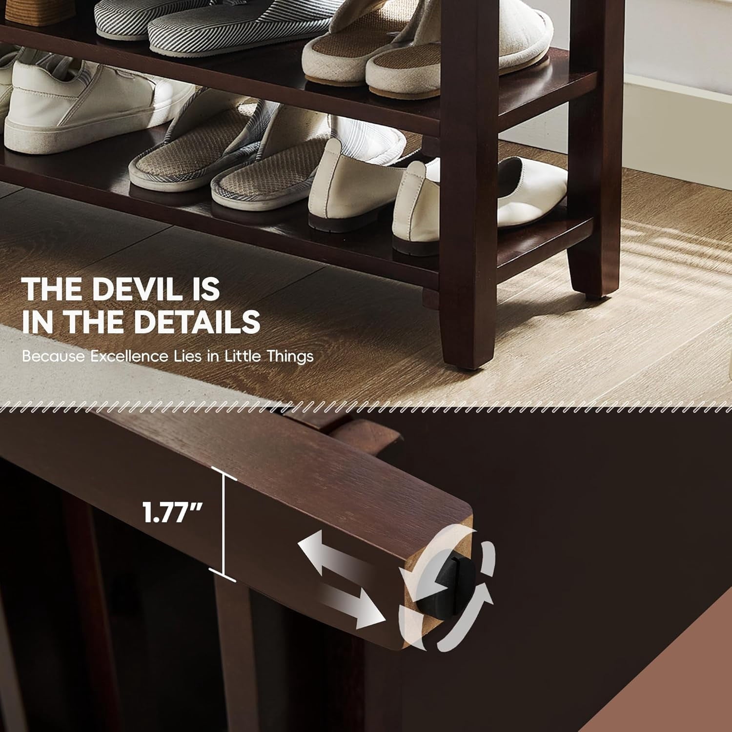 40" Shoe Storage Bench with Leather Cushion, 2-Tier Wooden Shoe Rack Organizer for Entryway, Mudroom, or Hallway, Dar... - Image 5