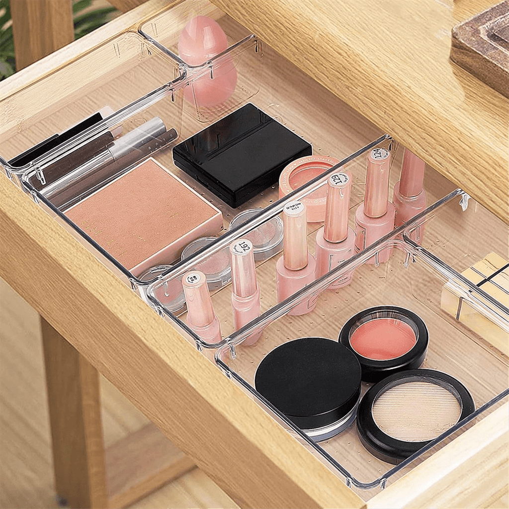 16-Piece Set, 5 Different Sized Bathroom and Kitchen Storage Trays, Transparent Storage Boxes - Image 3
