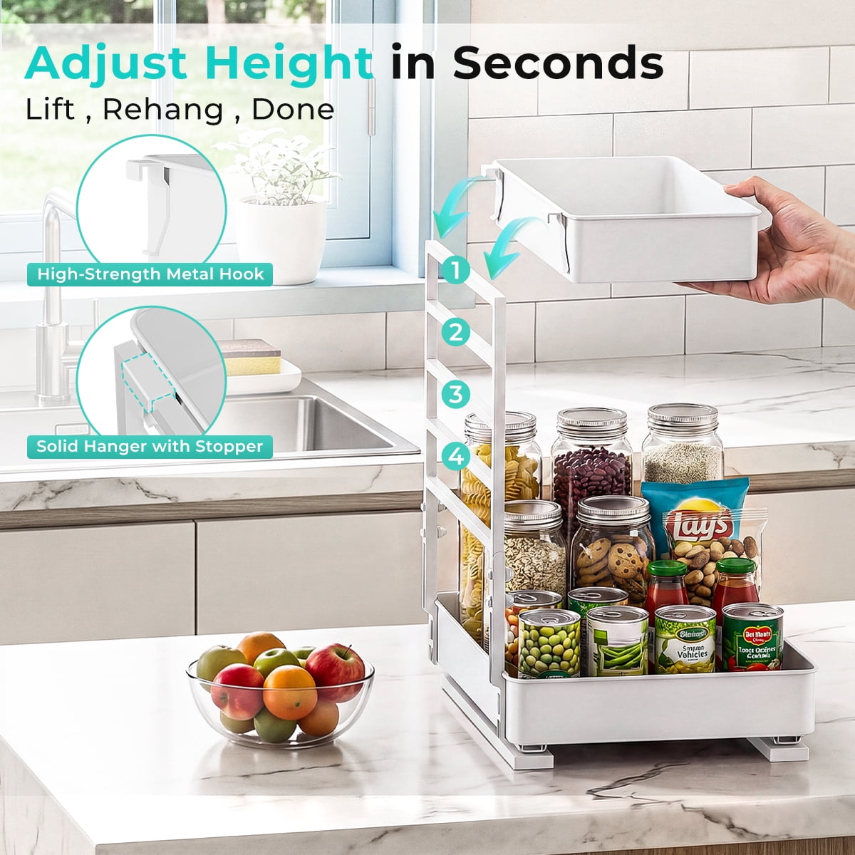 Adjustable 2-Tier Pull Out Under Sink Organizer Big Capacity Heavy Duty Metal Slide Shelf for Kitchen Bathroom Cabine... - Image 3