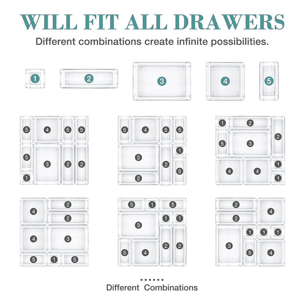 16-Piece Set, 5 Different Sized Bathroom and Kitchen Storage Trays, Transparent Storage Boxes - Image 4