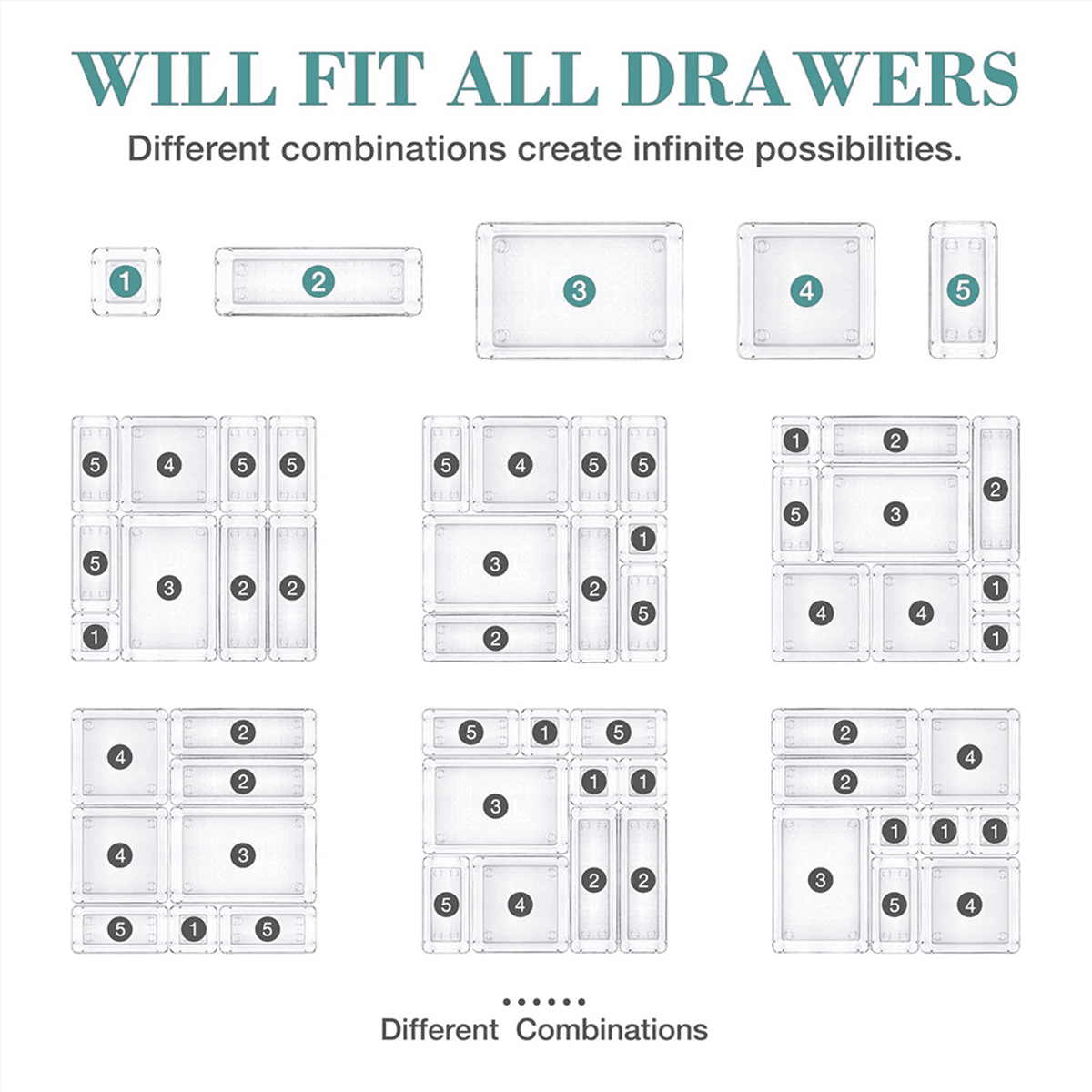 16-Piece Set, 5 Different Sized Bathroom and Kitchen Storage Trays, Transparent Storage Boxes - Image 5