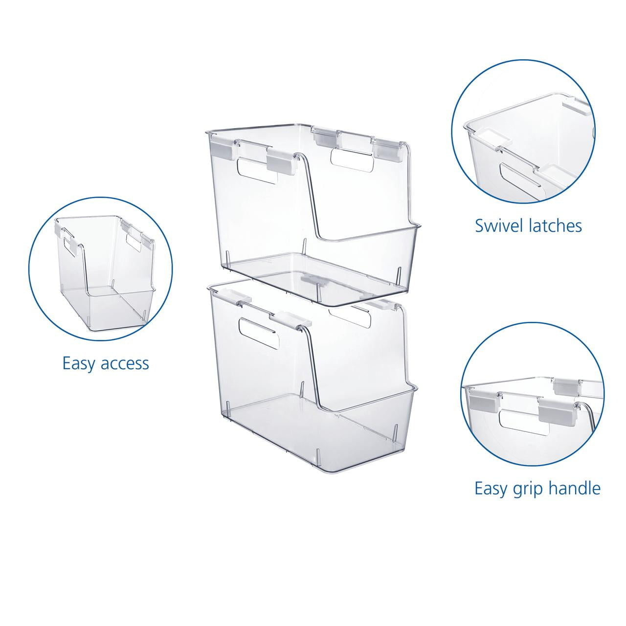 Small Clear Plastic Stackable Bin for Closet with White Latches - Image 5