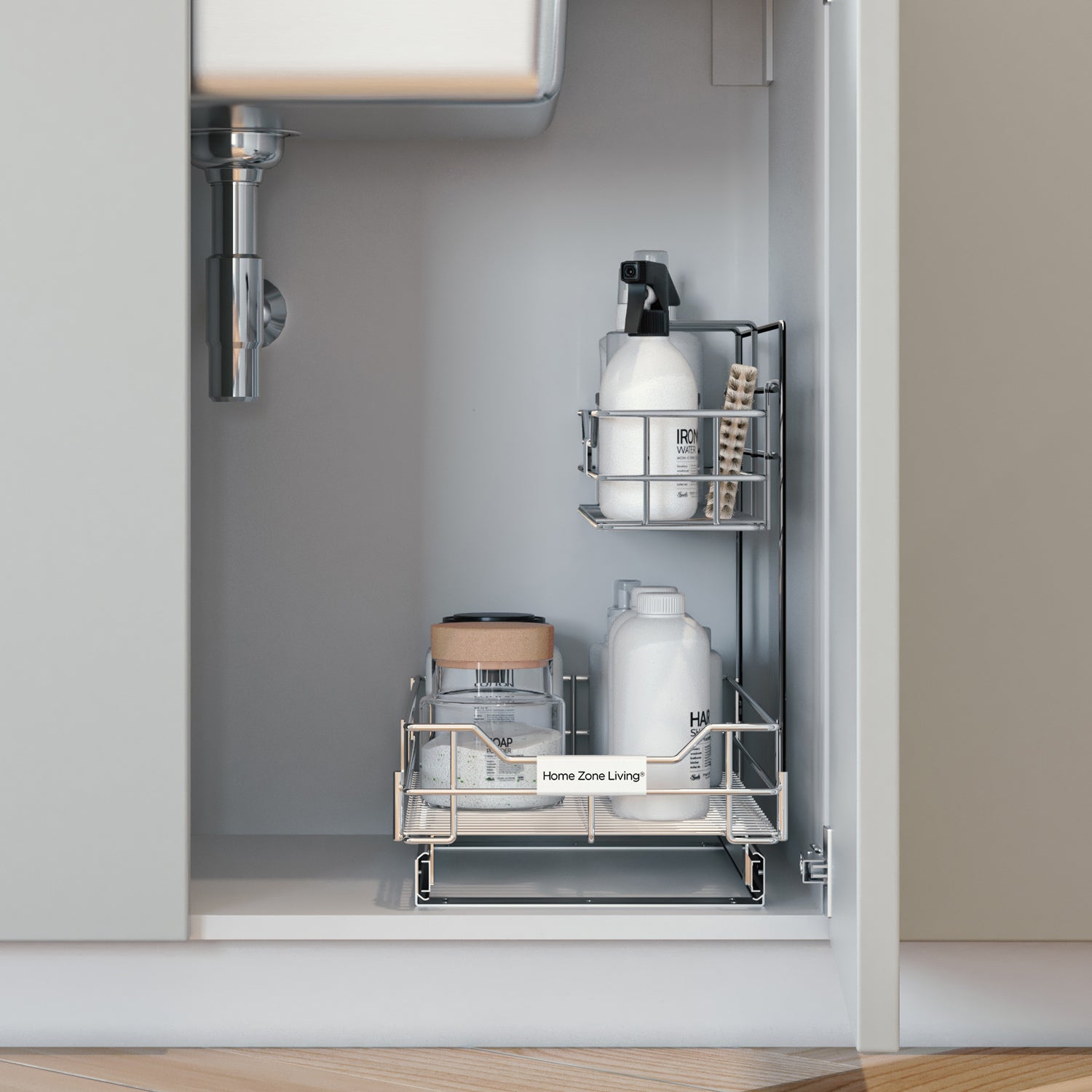 11.60” Width x 20” Depth 2 Shelves Slide Out Storage Organizer, Silver - Image 2